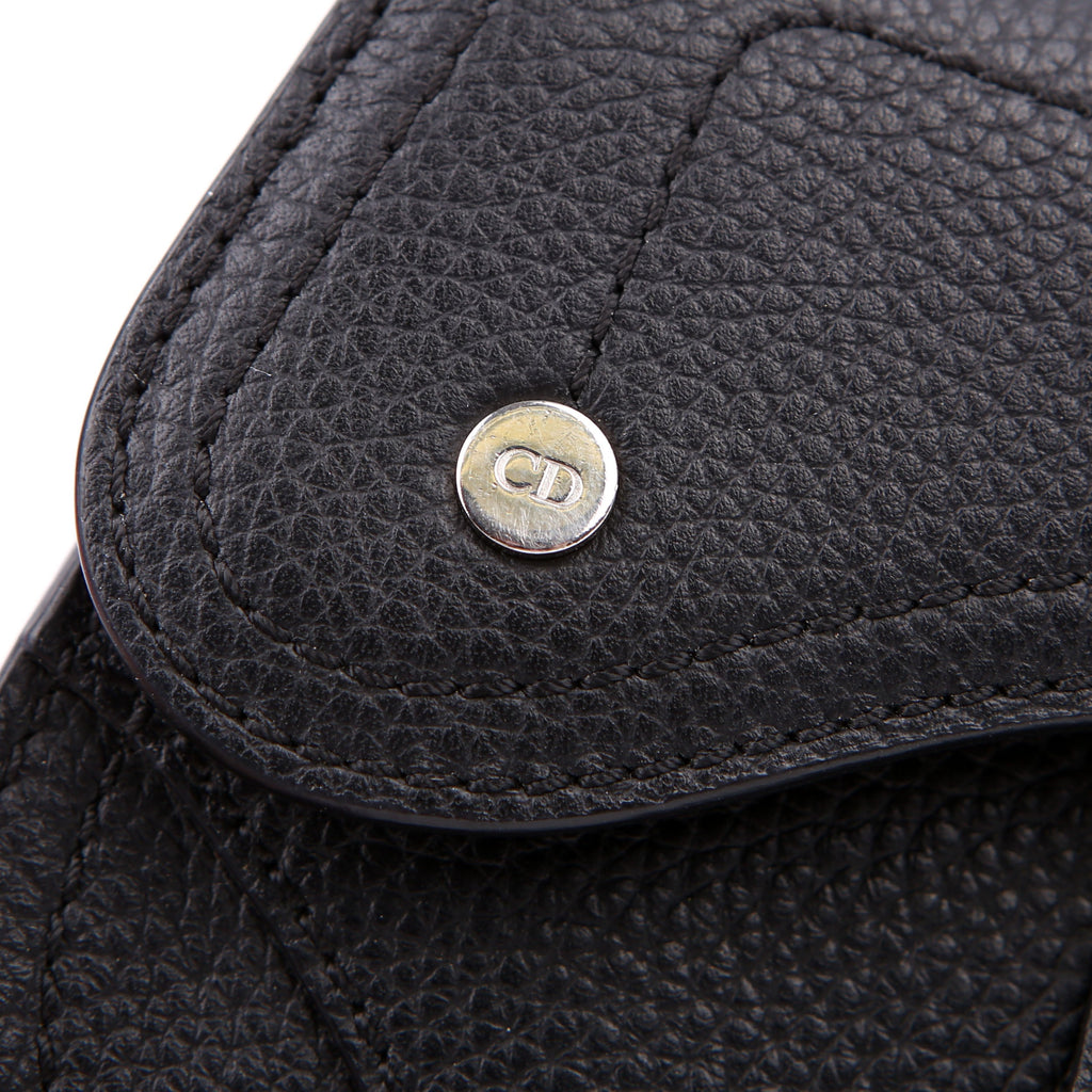 Christian Dior Saddle Key Pouch Grained Calfskin Black