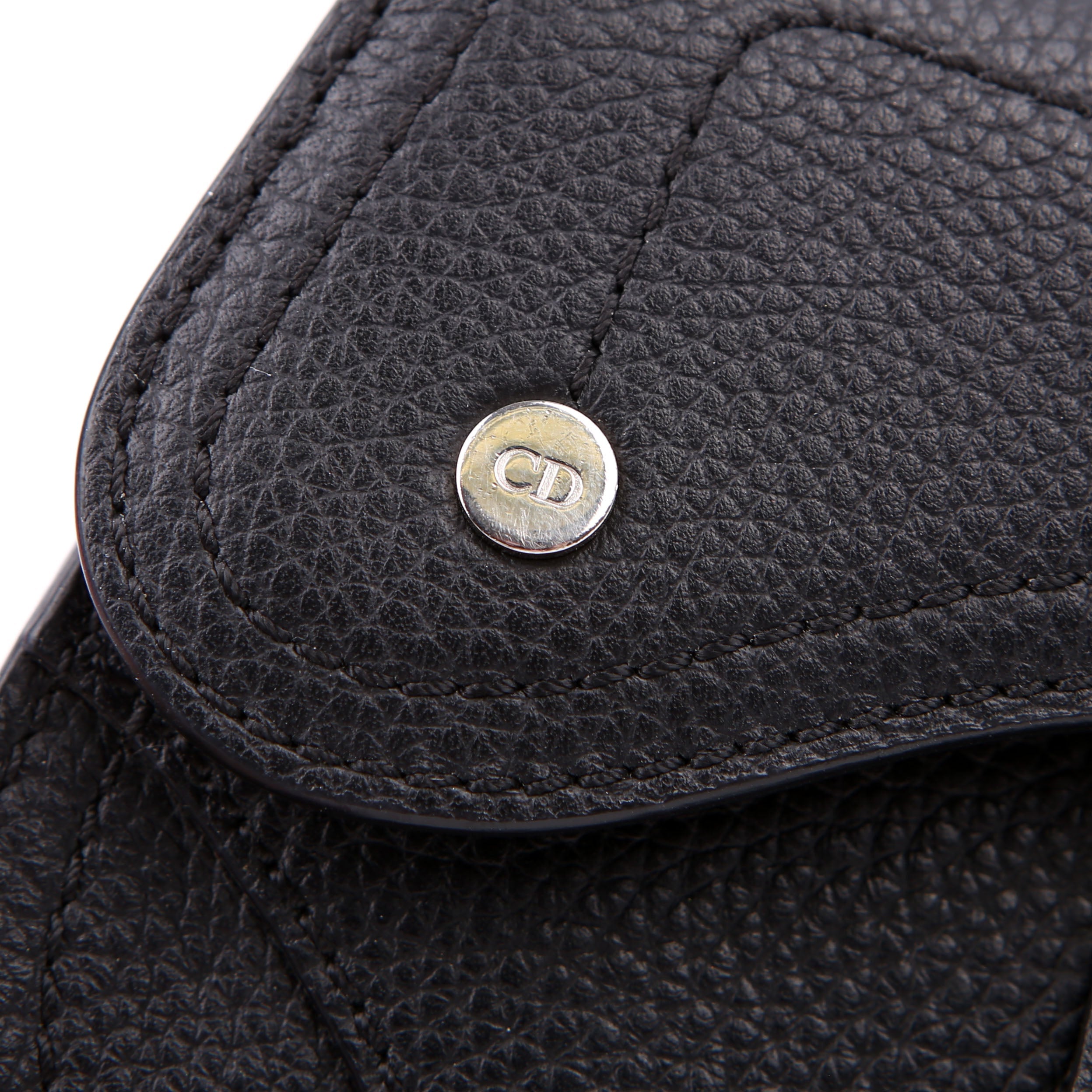 Christian Dior Saddle Key Pouch Grained Calfskin Black