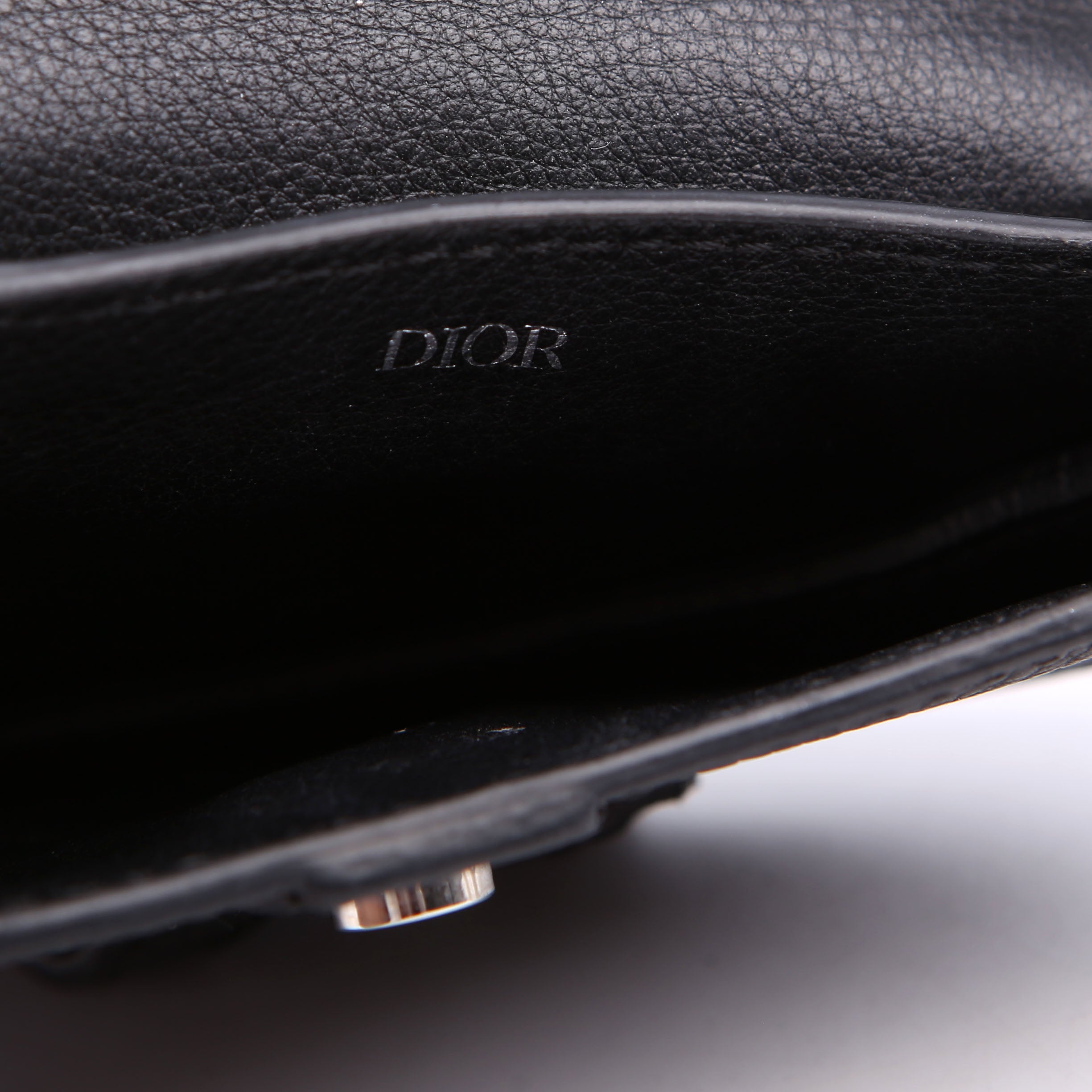 Christian Dior Saddle Key Pouch Grained Calfskin Black
