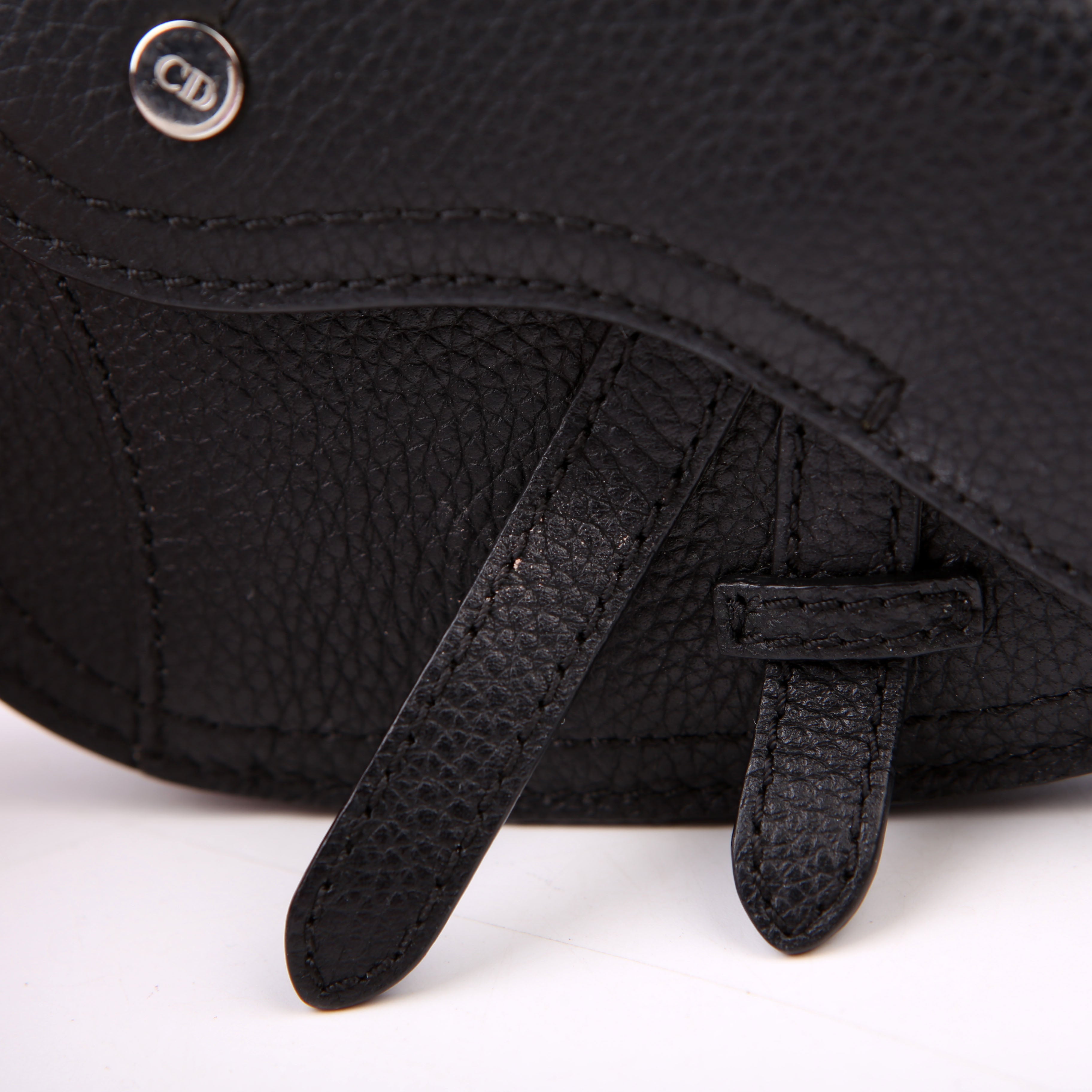 Christian Dior Saddle Key Pouch Grained Calfskin Black