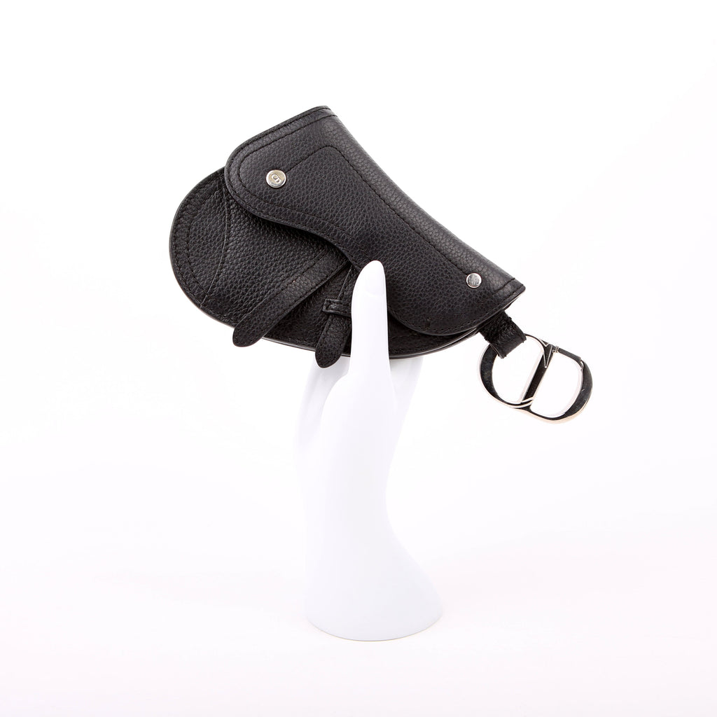 Christian Dior Saddle Key Pouch Grained Calfskin Black