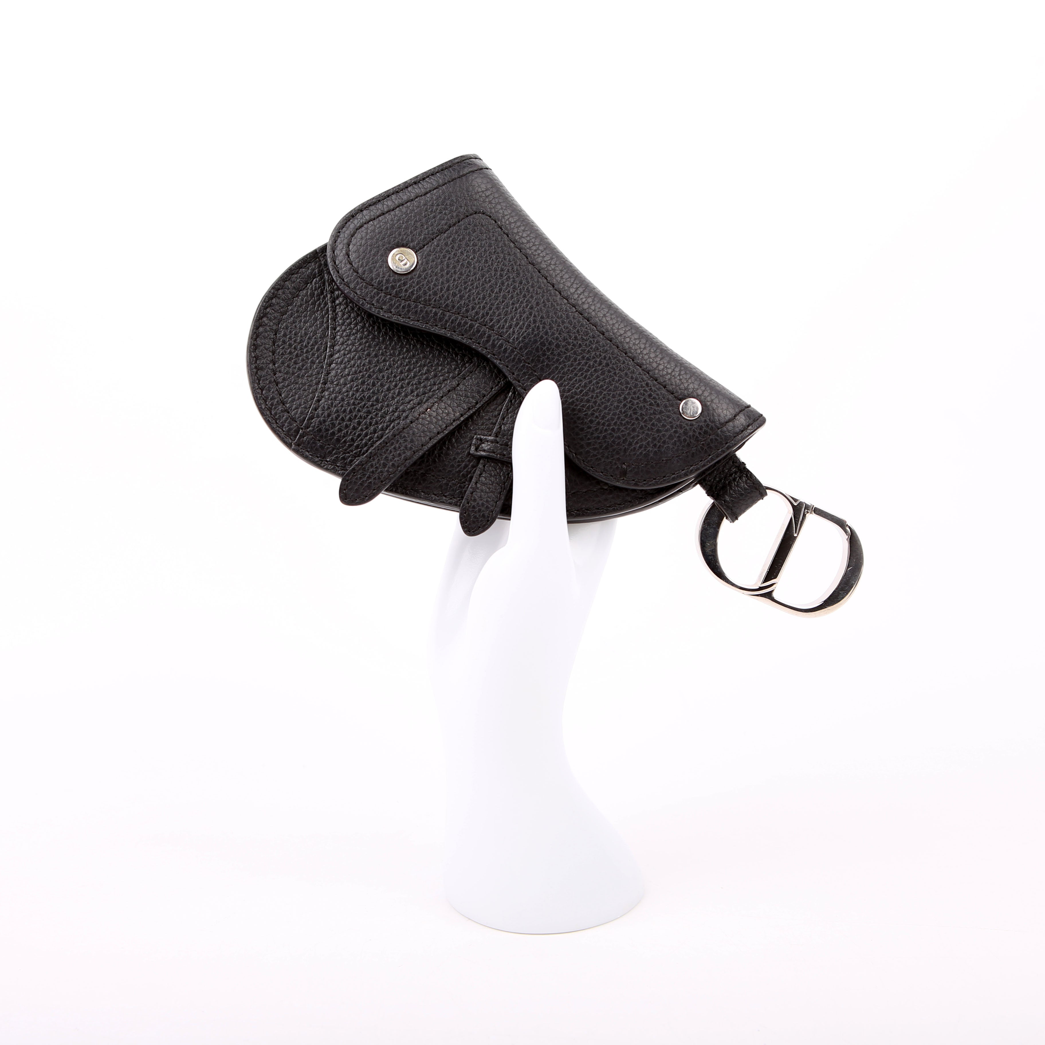 Christian Dior Saddle Key Pouch Grained Calfskin Black
