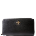 Gucci 523667 Animalier Bee Leather Zip Around Long Wallet Black