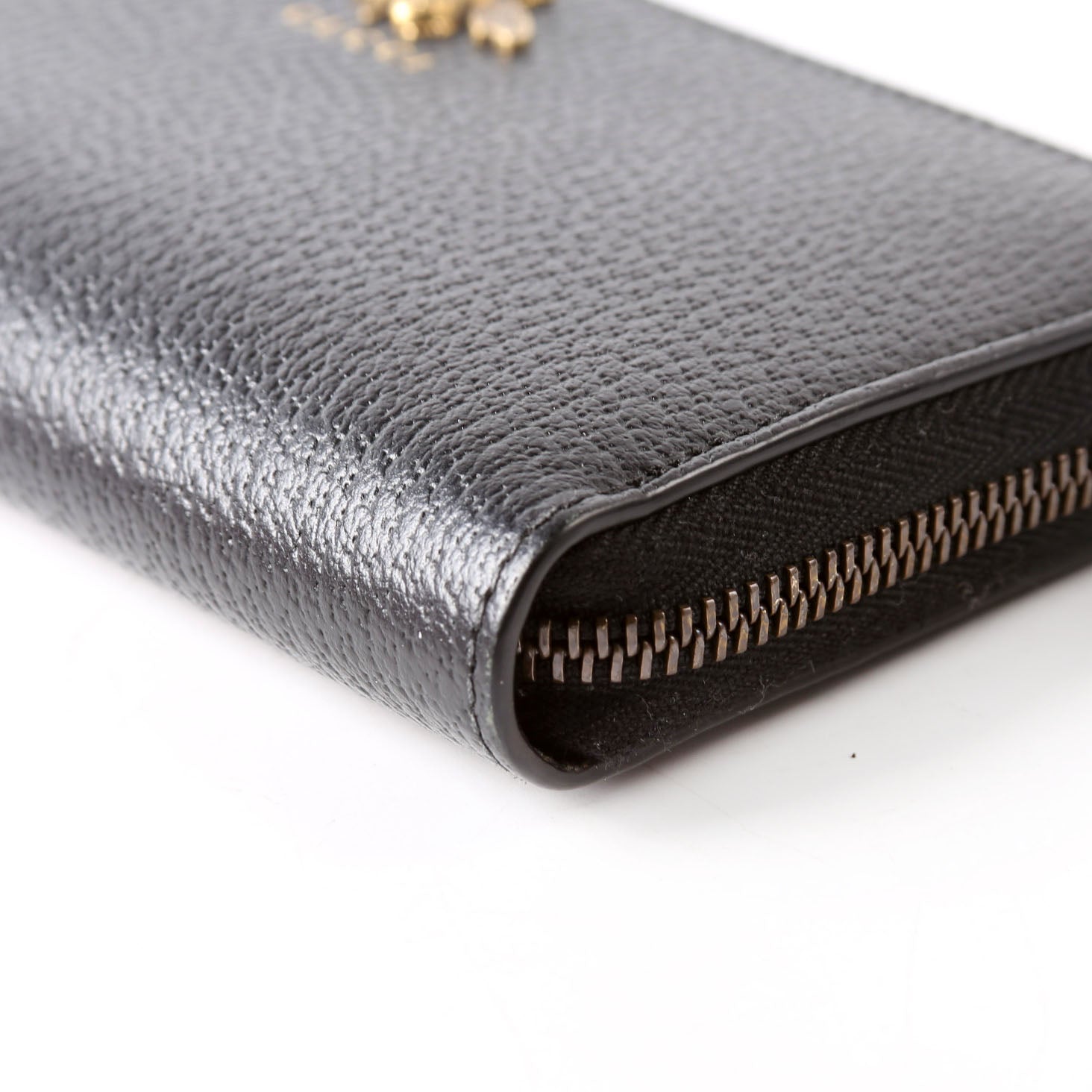 Gucci 523667 Animalier Bee Leather Zip Around Long Wallet Black