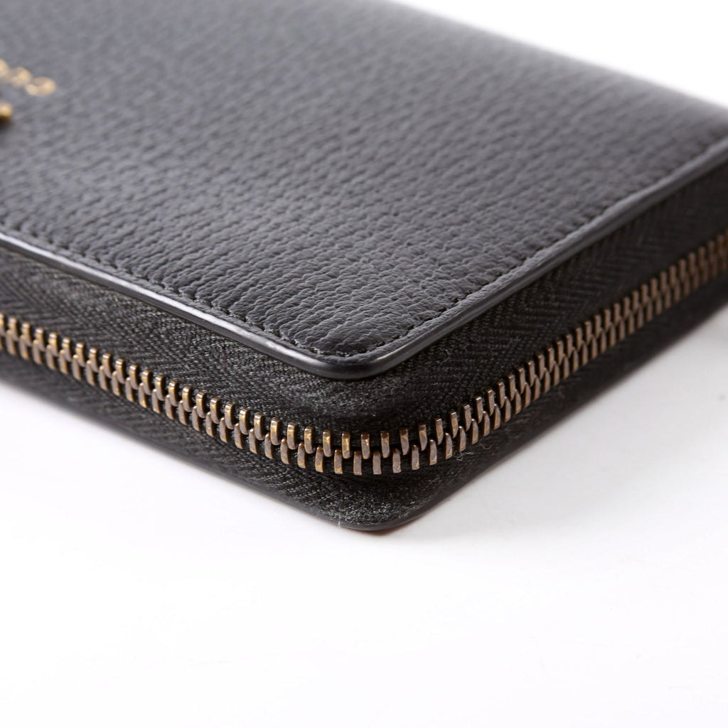 Gucci 523667 Animalier Bee Leather Zip Around Long Wallet Black