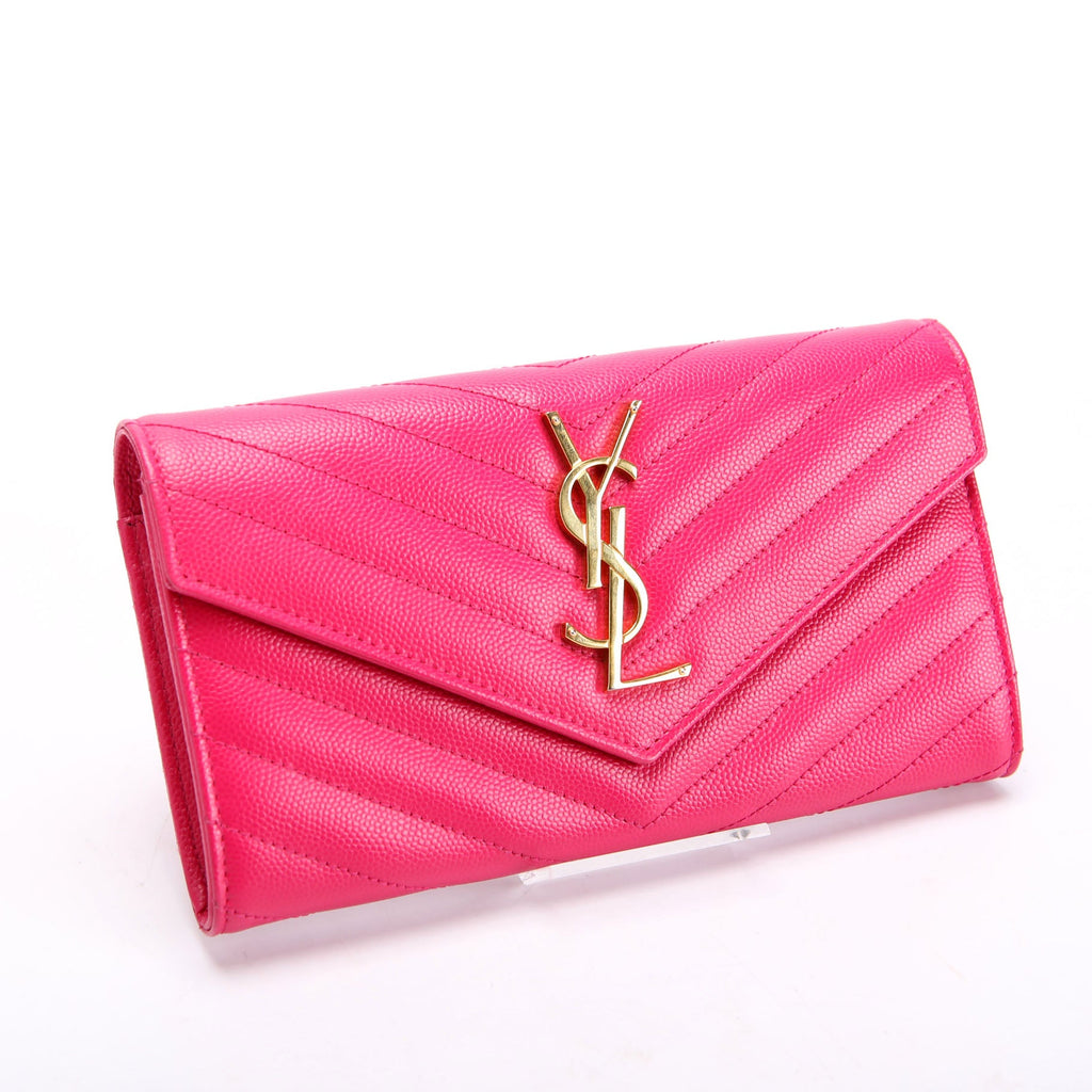 Saint Laurent Flap Wallet Large Grain De 372264 Pink