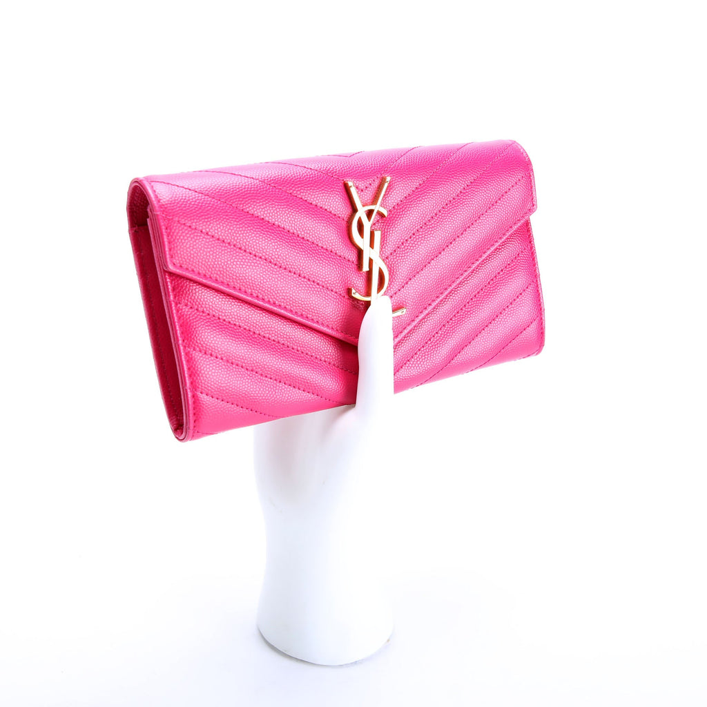 Saint Laurent Flap Wallet Large Grain De 372264 Pink