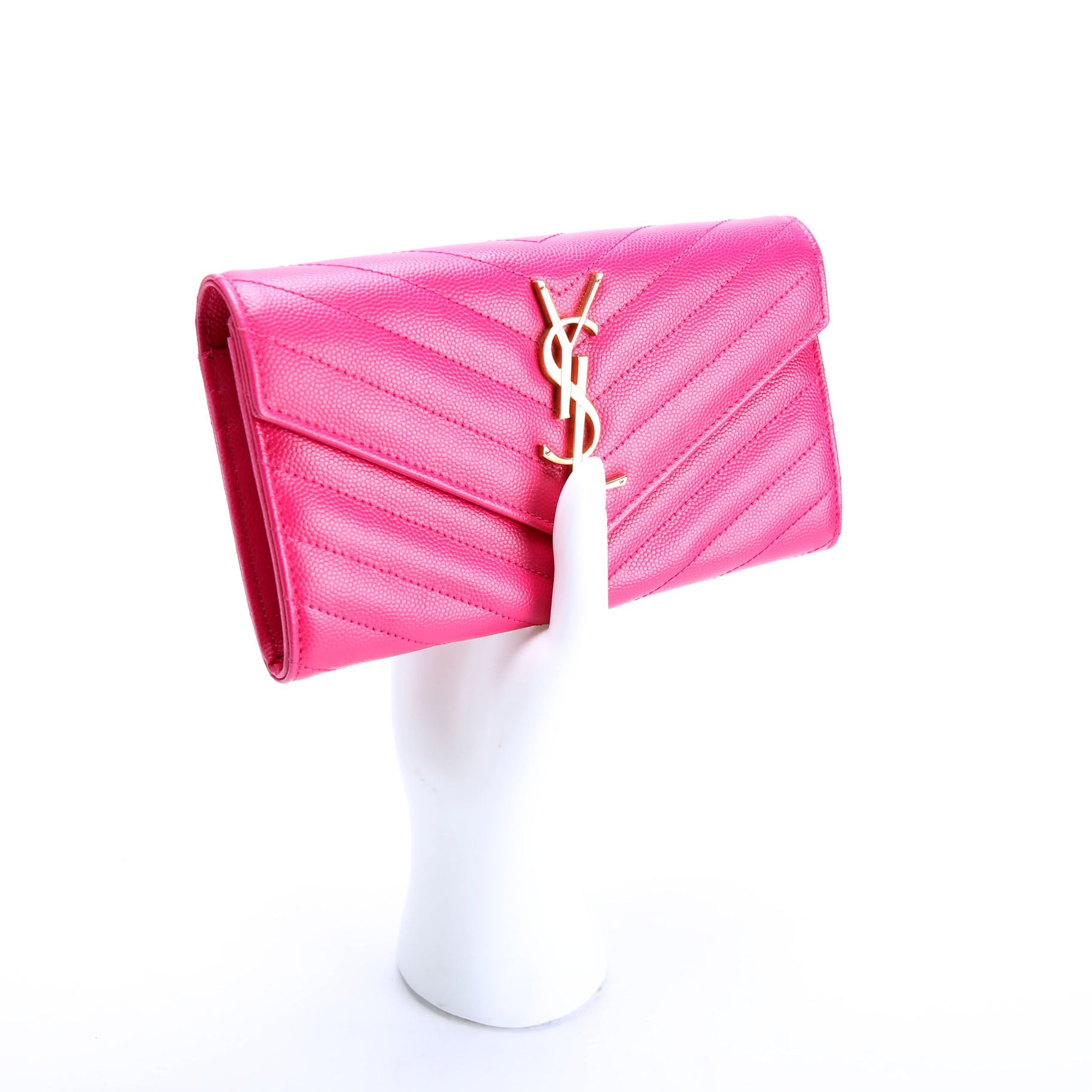 Saint Laurent Flap Wallet Large Grain De 372264 Pink
