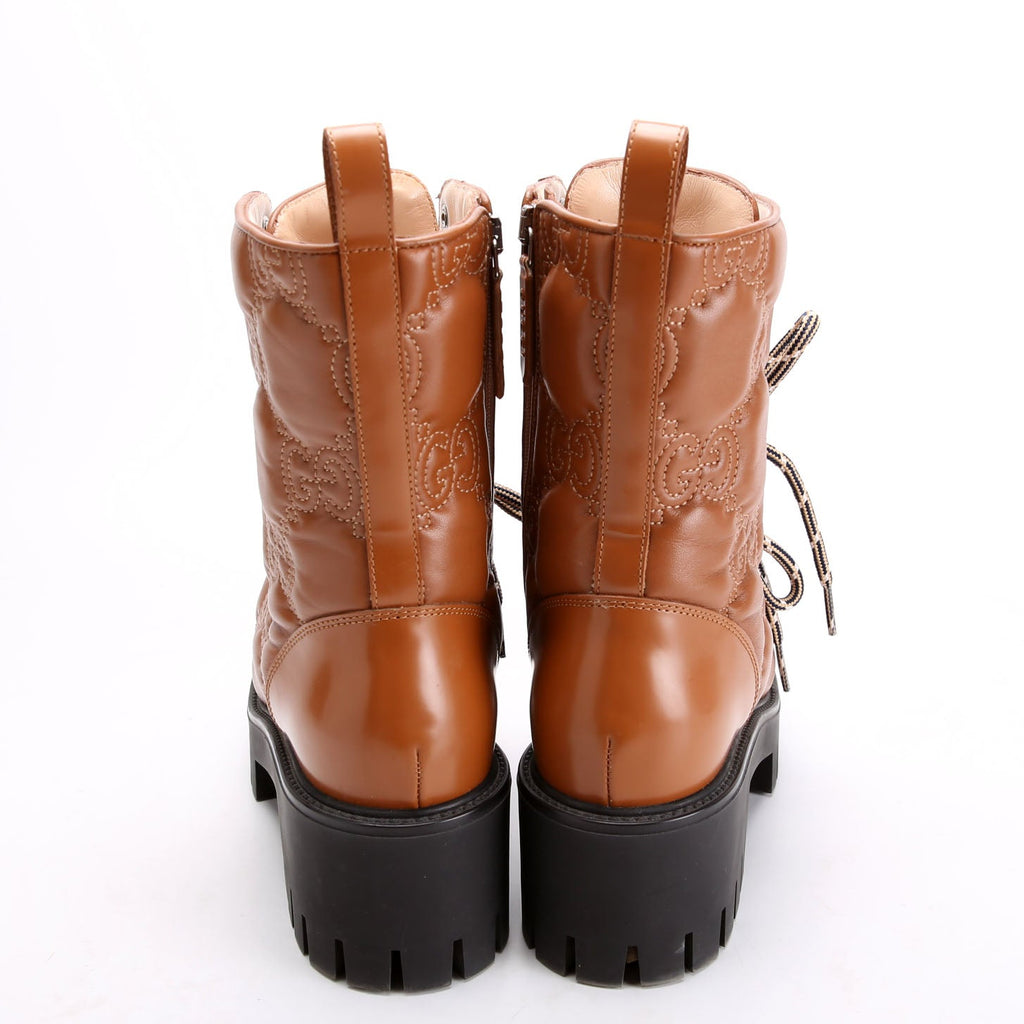 Gucci GG Matelasse Lace Up Boots Size 37 Brown