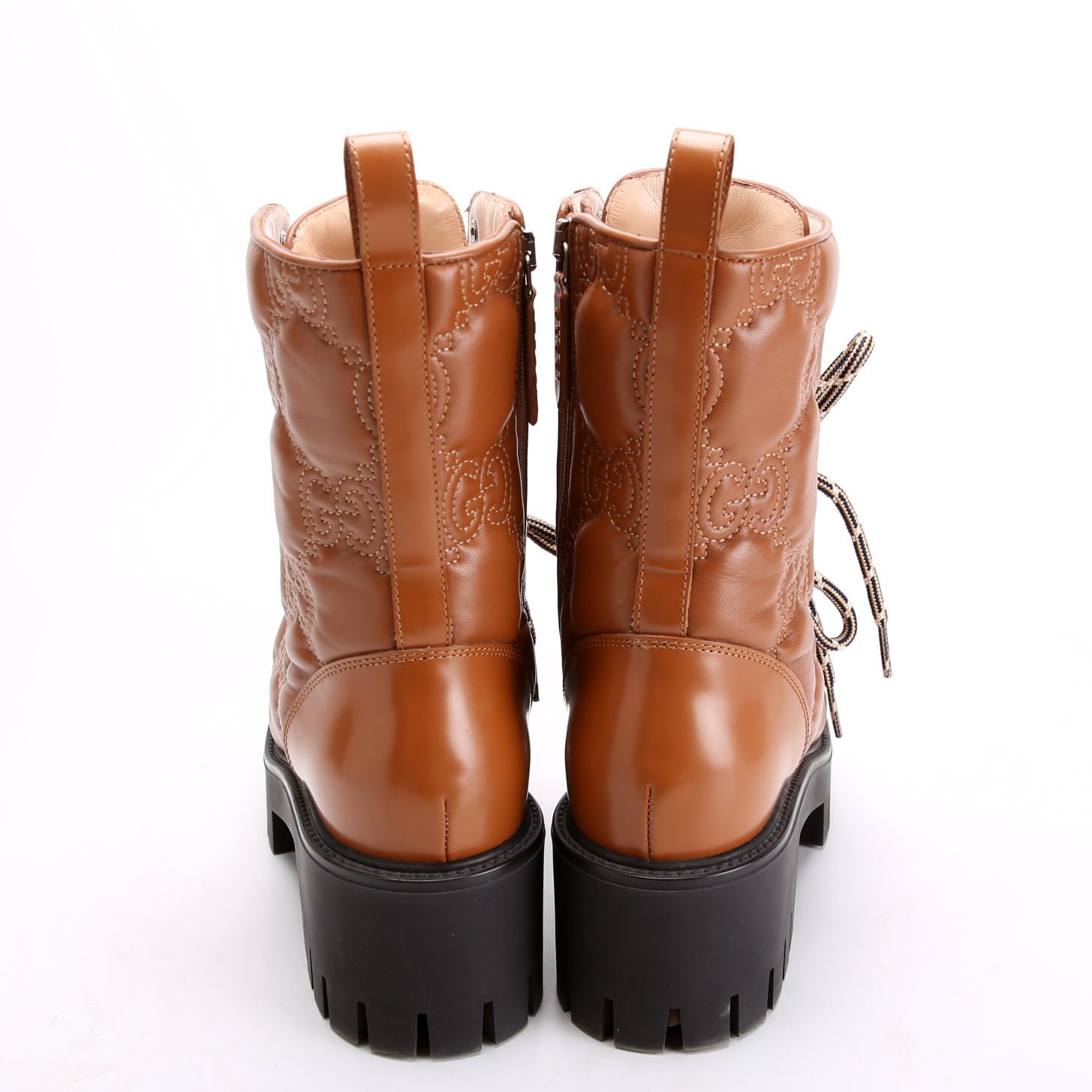 Gucci GG Matelasse Lace Up Boots Size 37 Brown