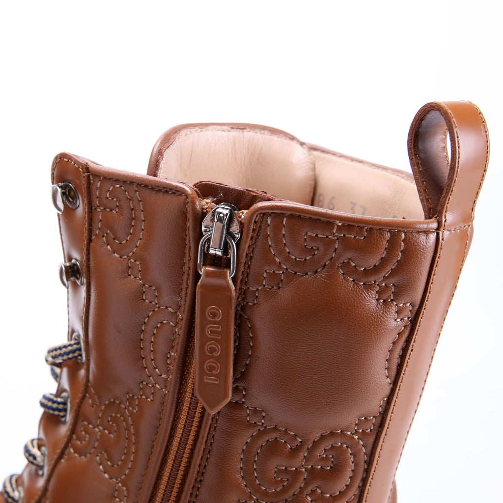 Gucci GG Matelasse Lace Up Boots Size 37 Brown