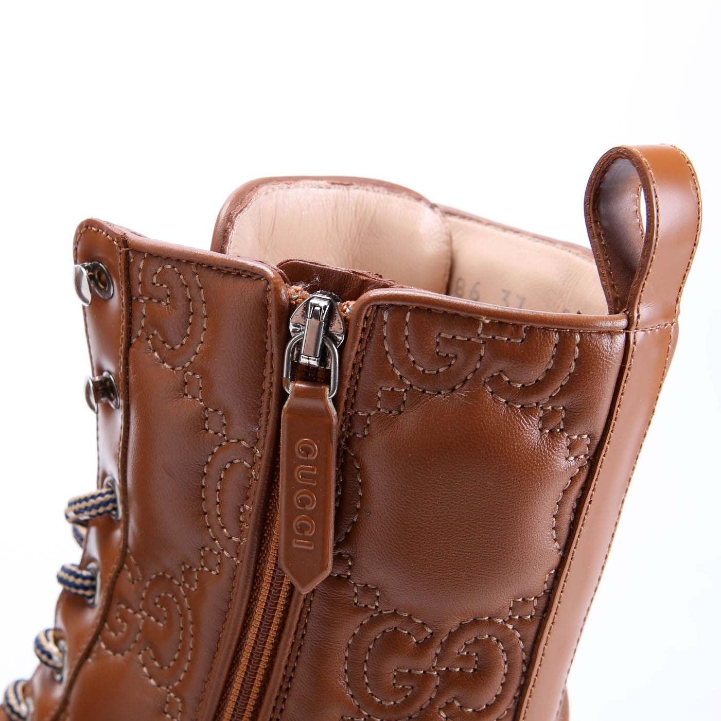 Gucci GG Matelasse Lace Up Boots Size 37 Brown