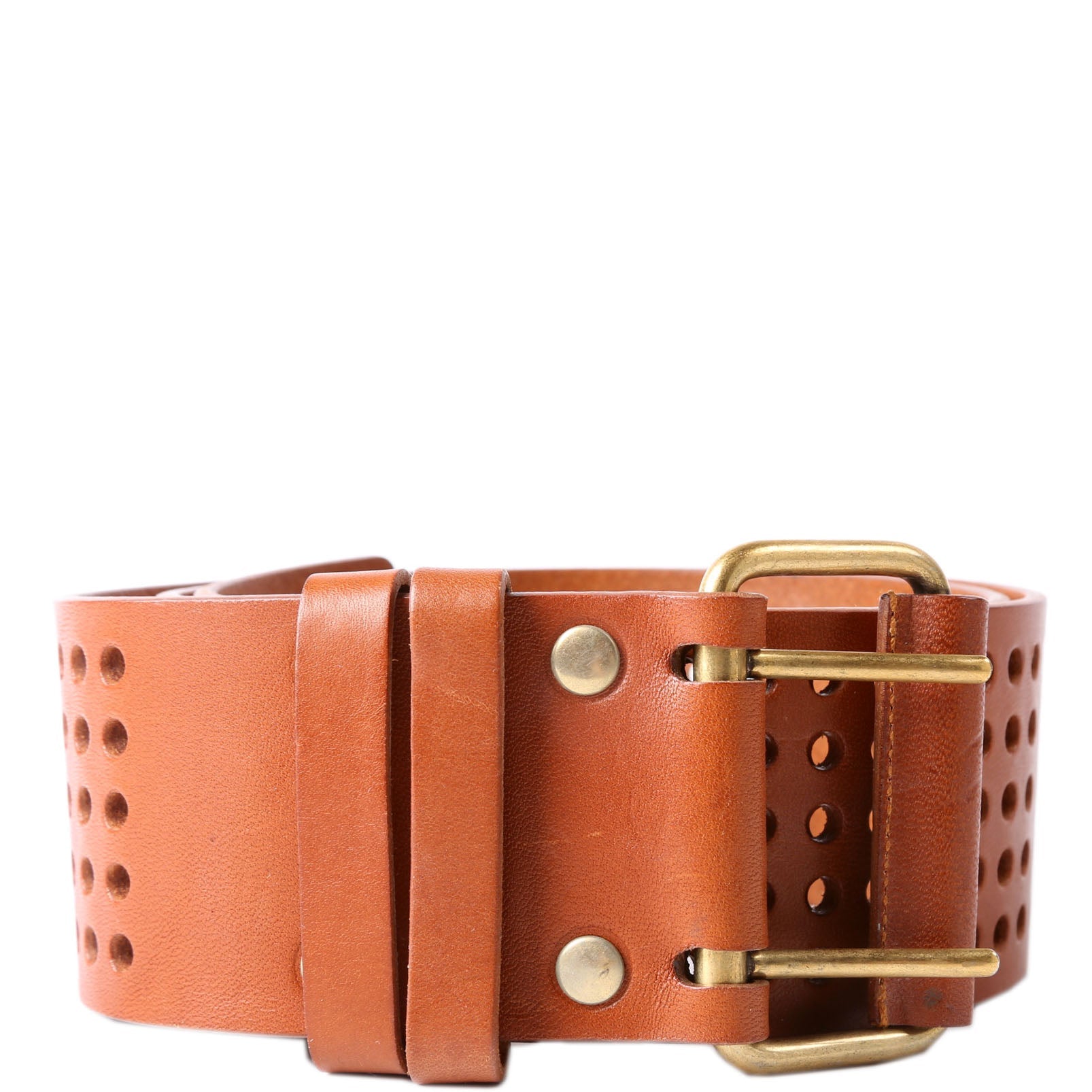 Saint Laurent Wide Perforated Belt 172141 Size 85/34 Brown