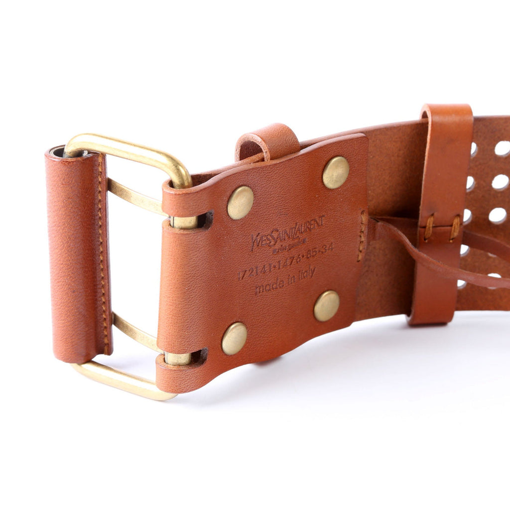 Saint Laurent Wide Perforated Belt 172141 Size 85/34 Brown