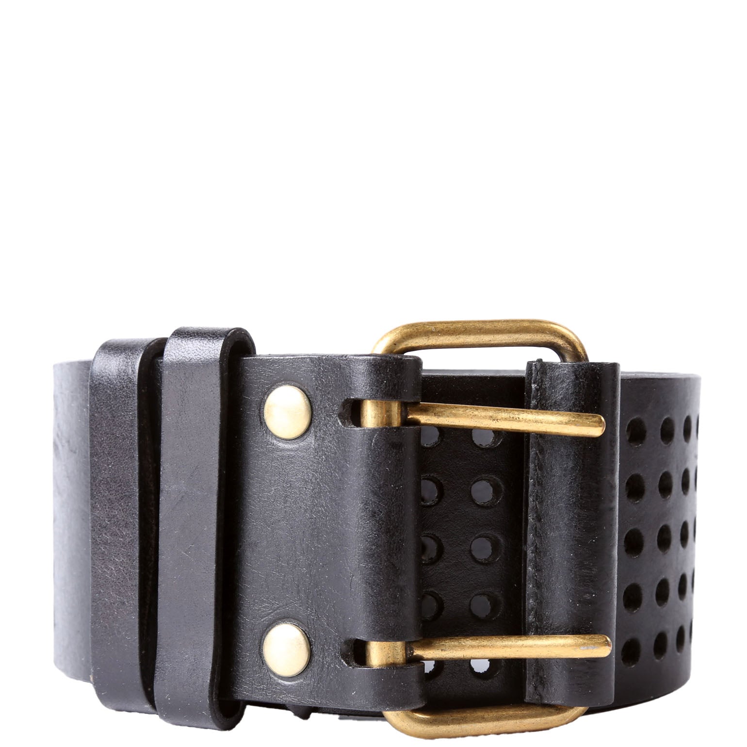 Saint Laurent Wide Perforated Belt 172141 Size 80/32 Black