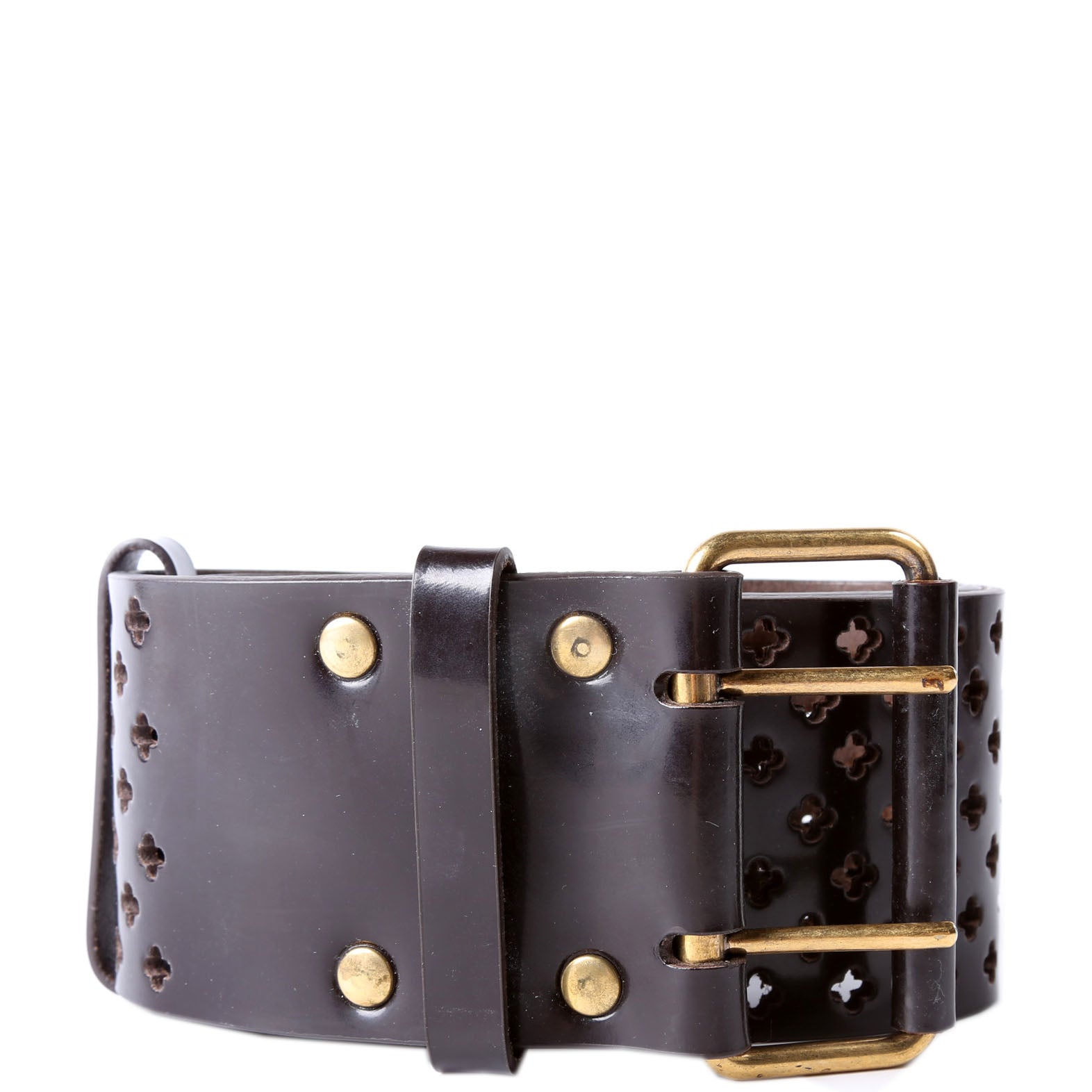 Saint Laurent Wide Perforated Belt 177873 Size 75/30 Brown