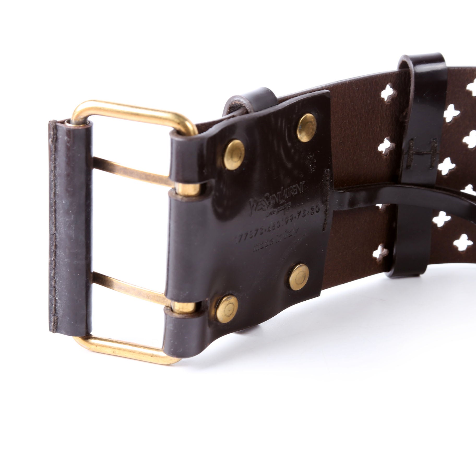 Saint Laurent Wide Perforated Belt 177873 Size 75/30 Brown