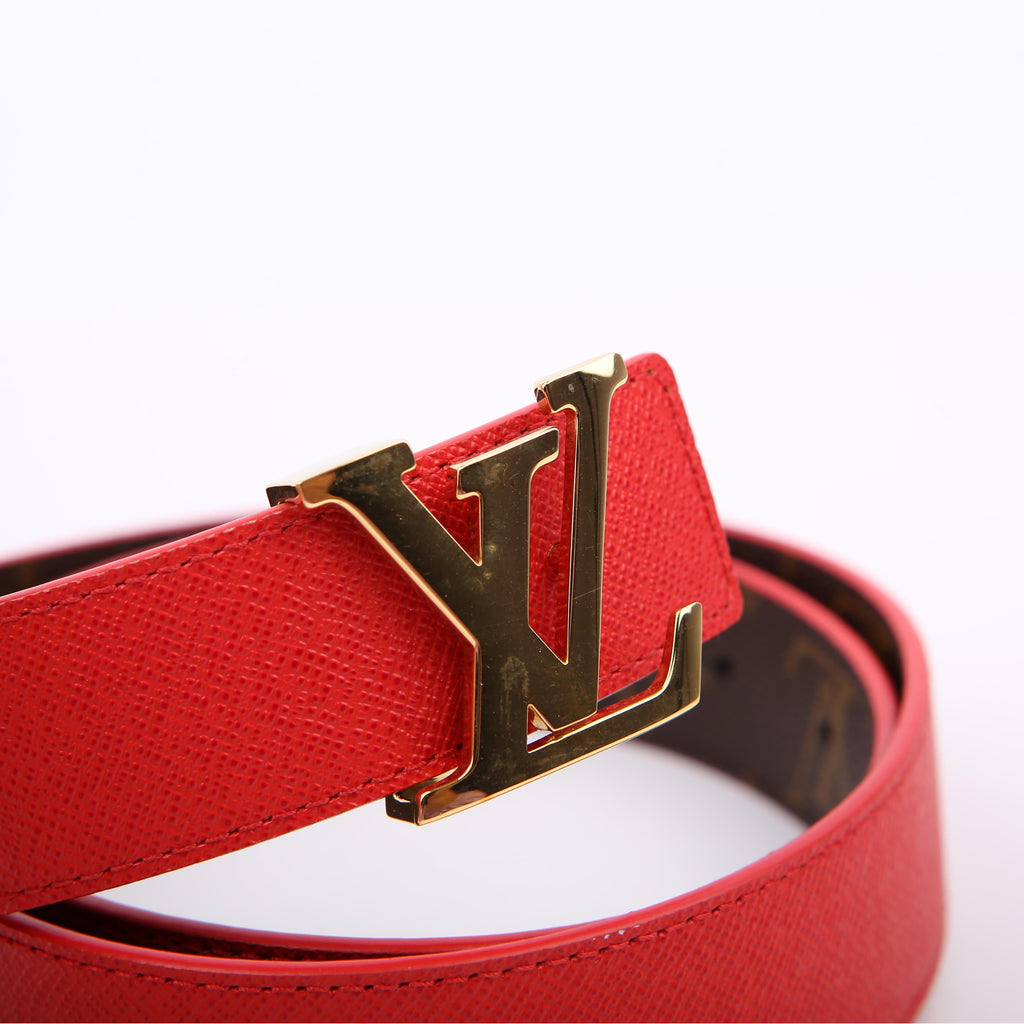 Louis Vuitton LV Initiales 30MM Reversible Leather/Monogram Belt Size 75/30 Red