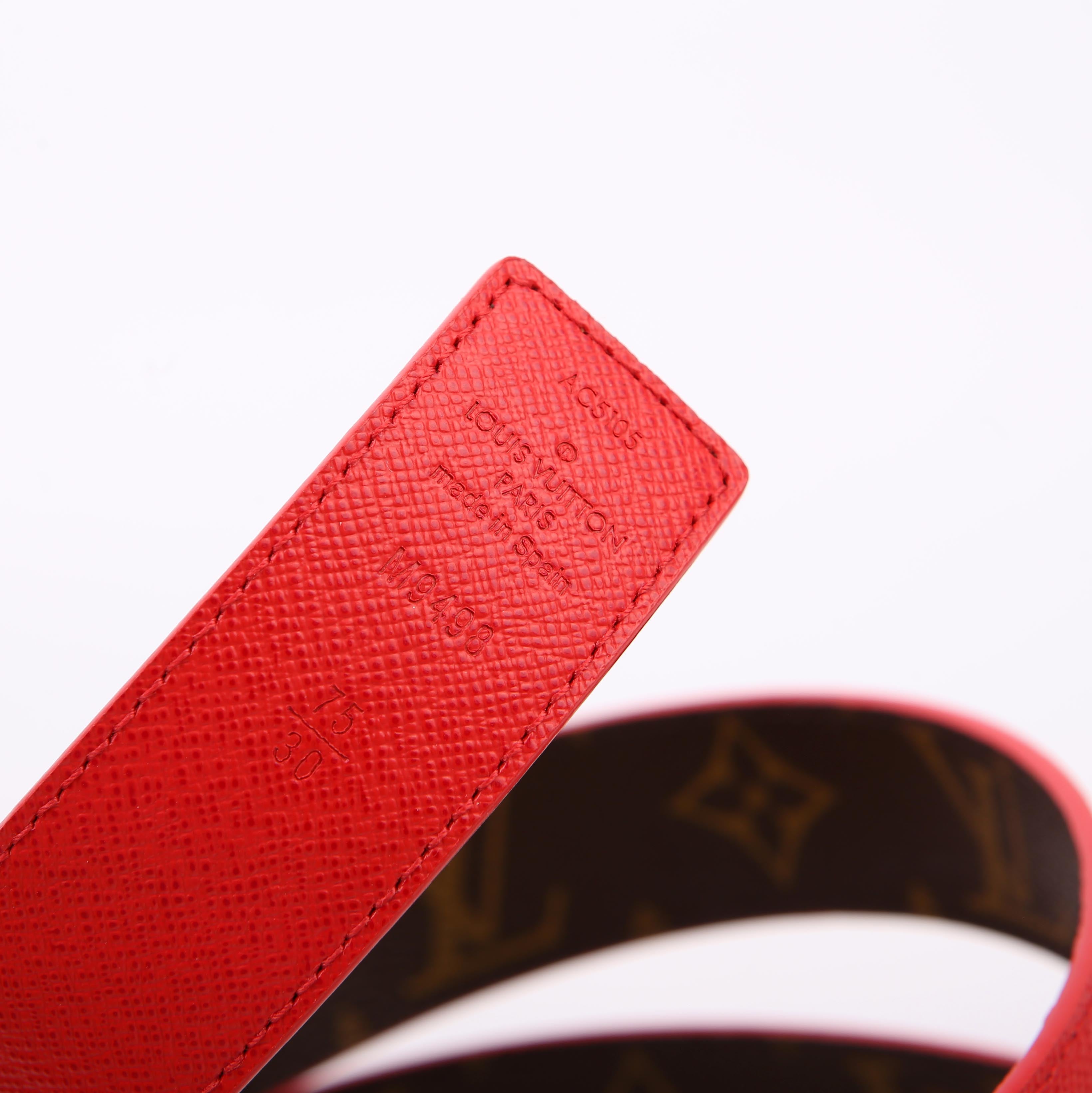 Louis Vuitton LV Initiales 30MM Reversible Leather/Monogram Belt Size 75/30 Red