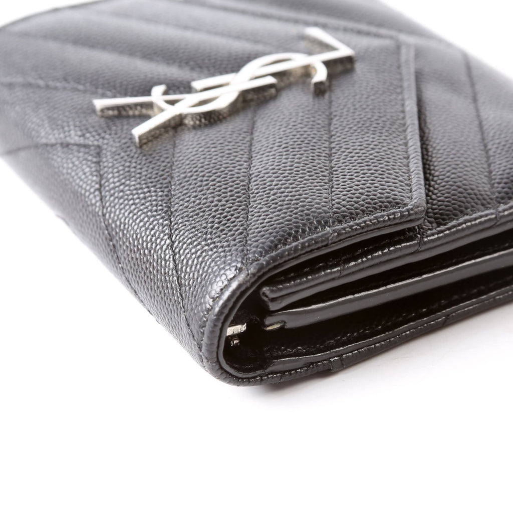 Saint Laurent Grain De Poudre Compact Trifold Wallet 403943 Black