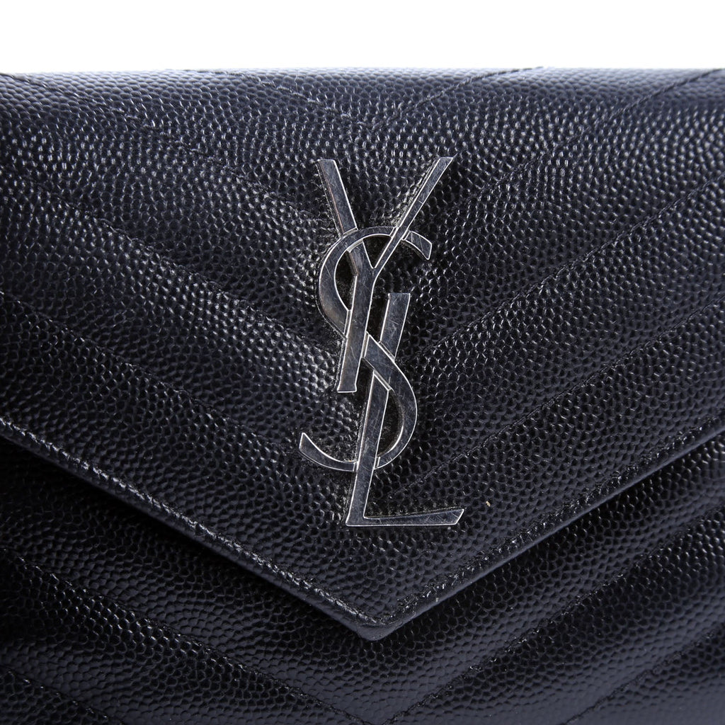 Saint Laurent Grain De Poudre Compact Trifold Wallet 403943 Black