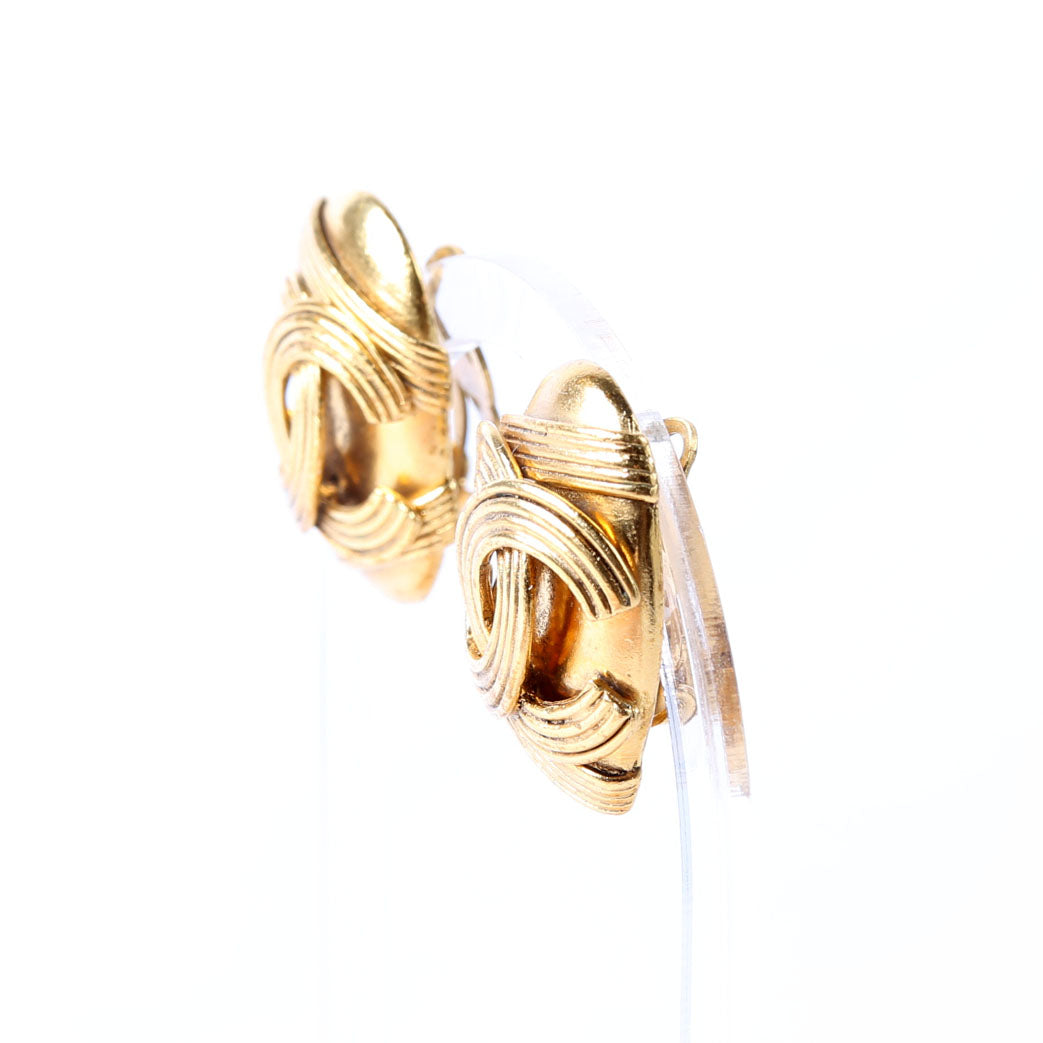 Chanel CC Oval Clip On Earrings Gold