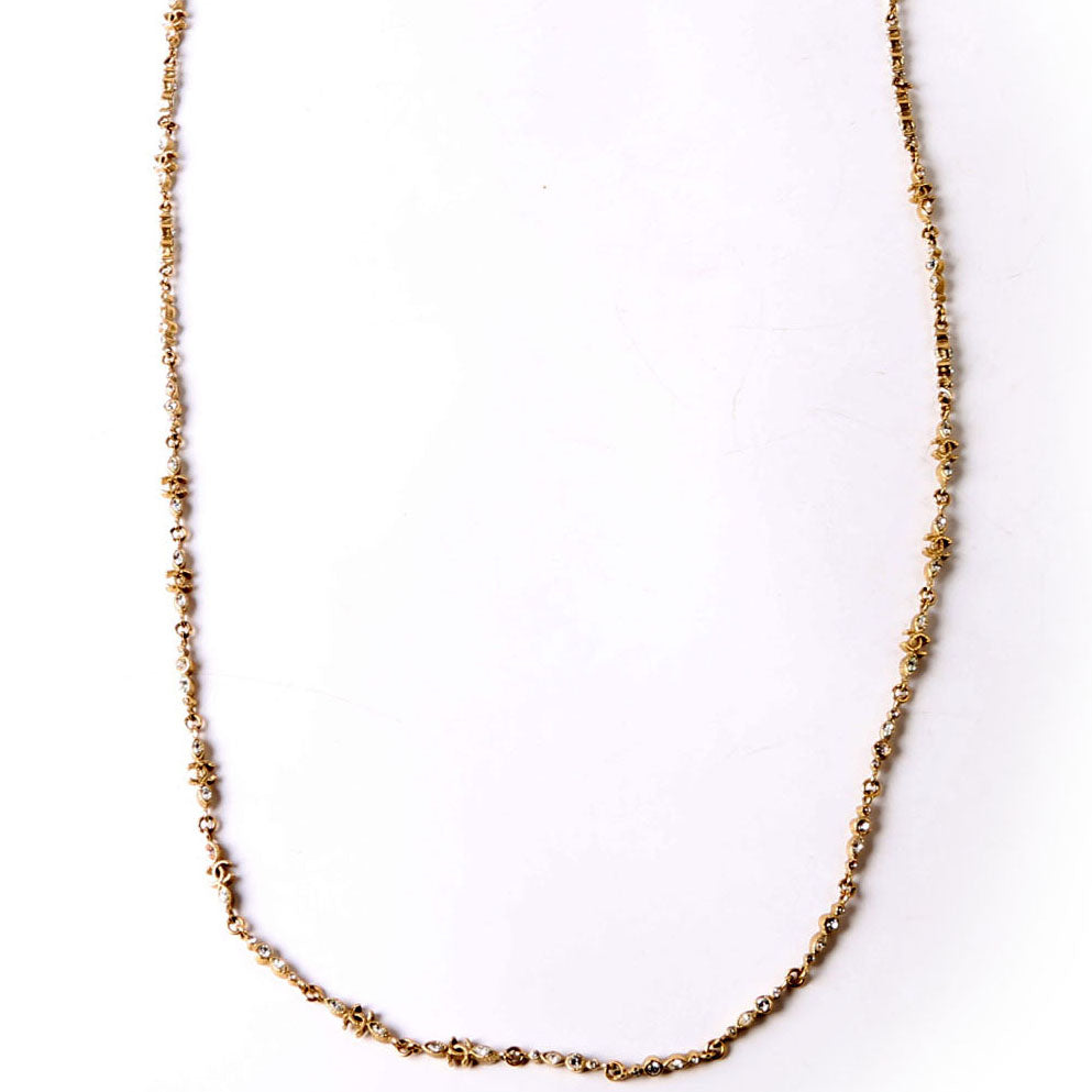 Chanel CC Logo Strass Long Necklace Gold