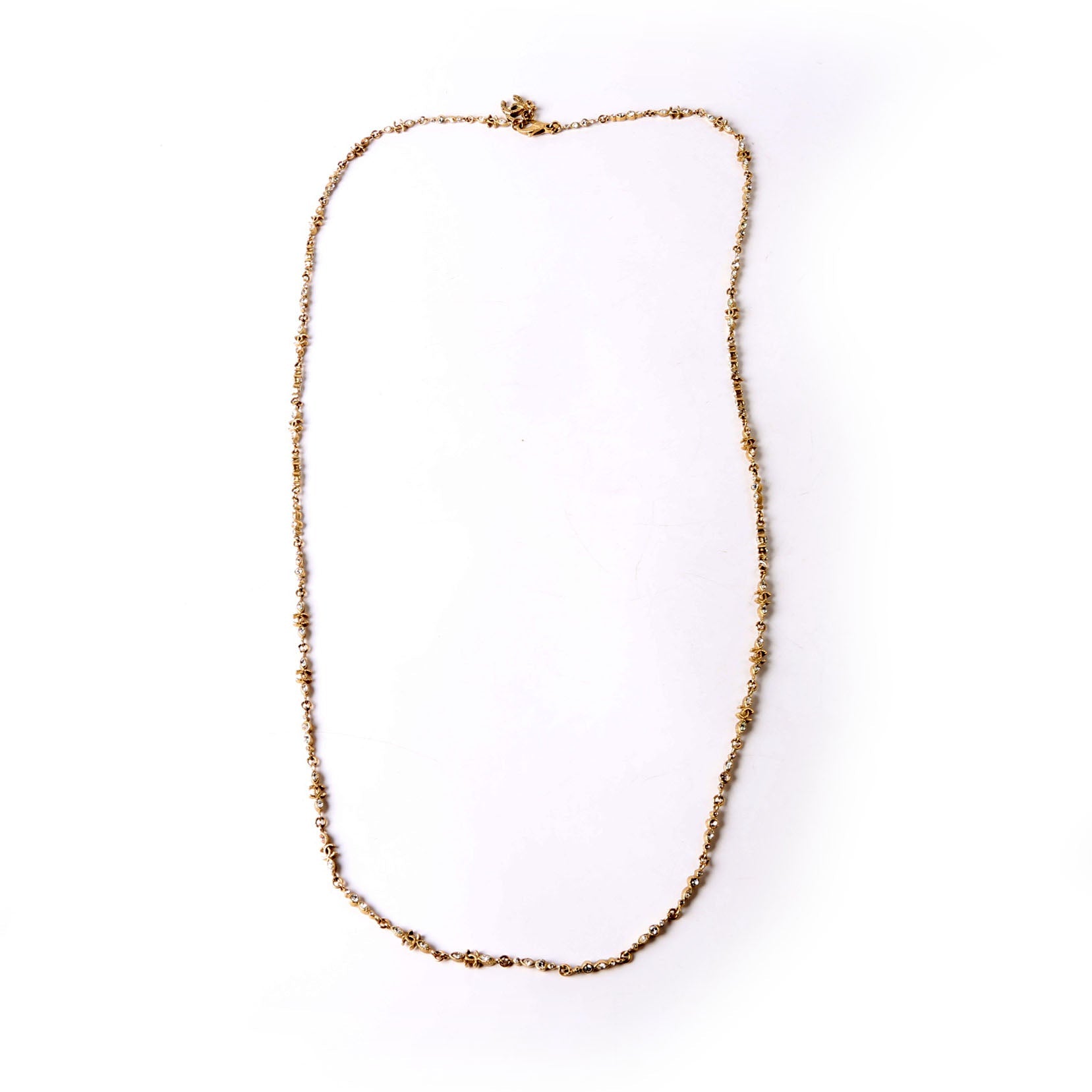 Chanel CC Logo Strass Long Necklace Gold