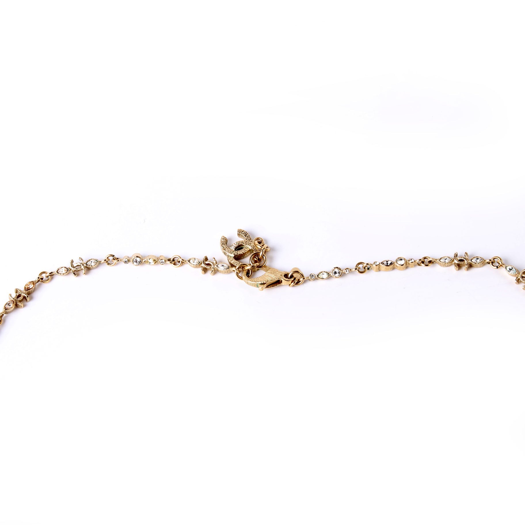 Chanel CC Logo Strass Long Necklace Gold