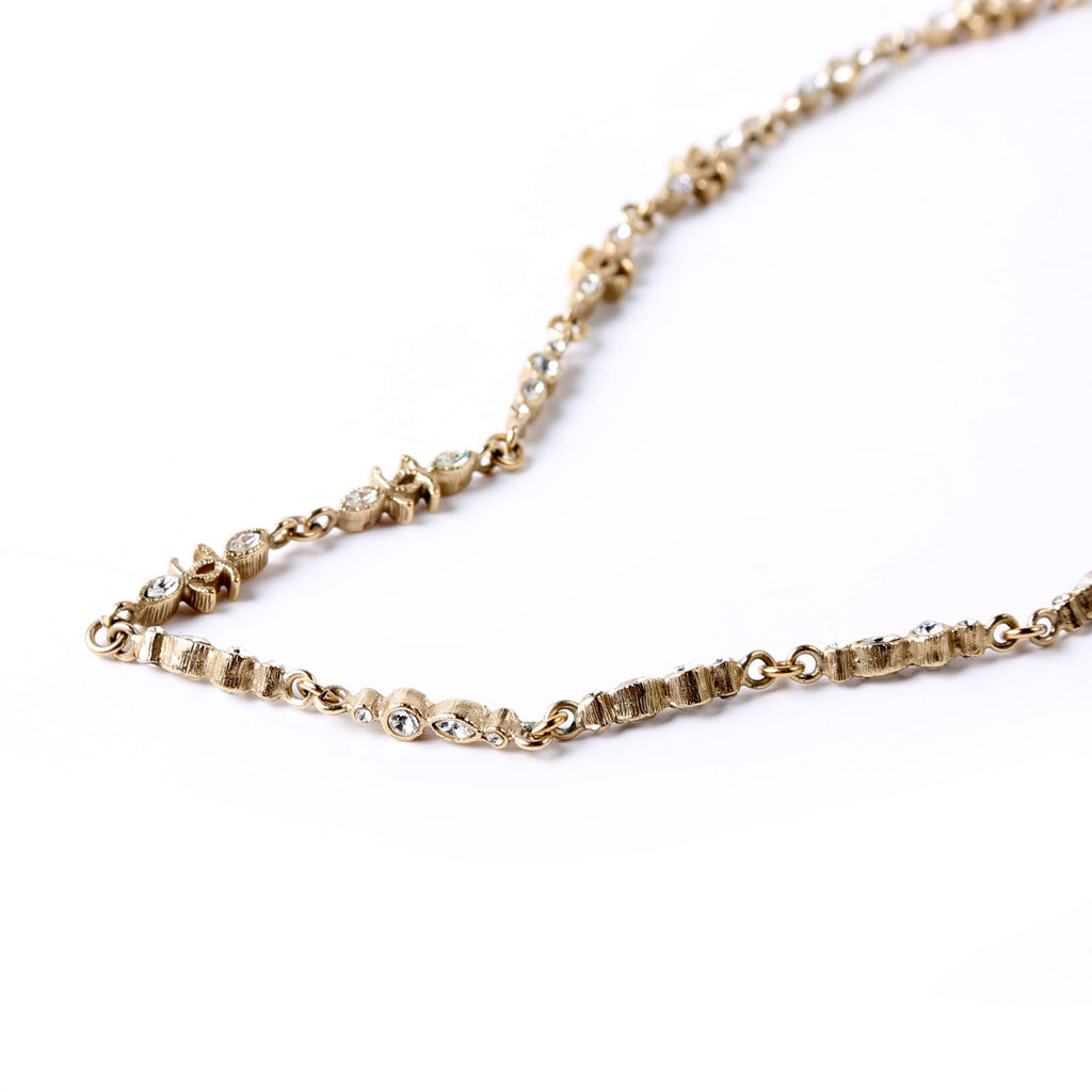Chanel CC Logo Strass Long Necklace Gold