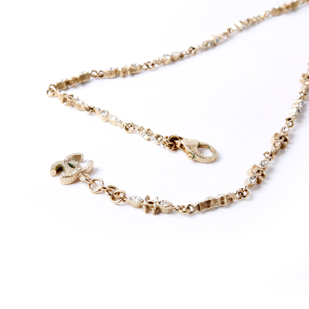 Chanel CC Logo Strass Long Necklace Gold