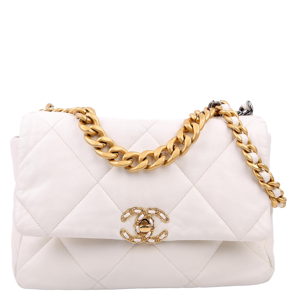 Chanel Quilted Goatskin 19 Large Flap White