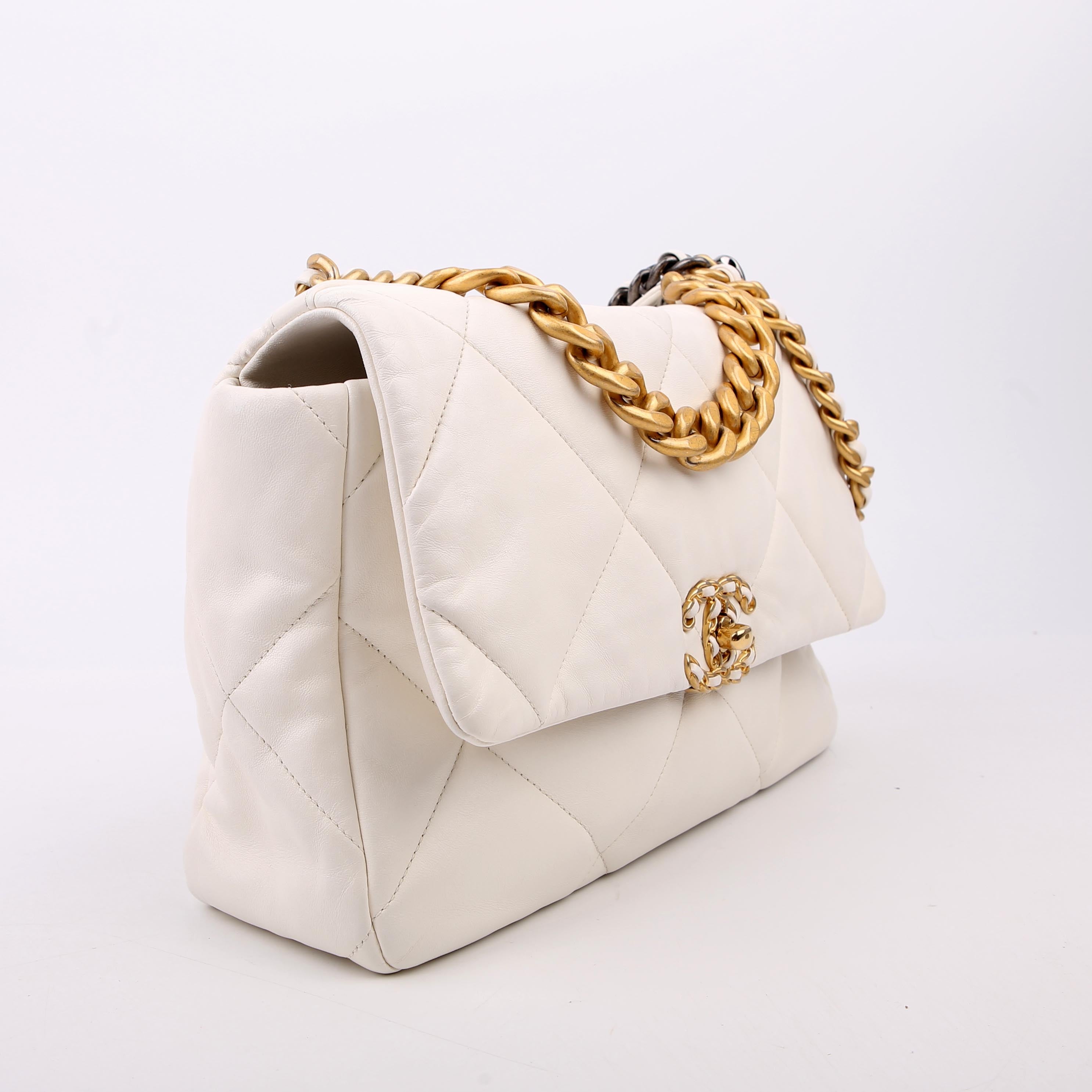 Chanel Quilted Goatskin 19 Large Flap White
