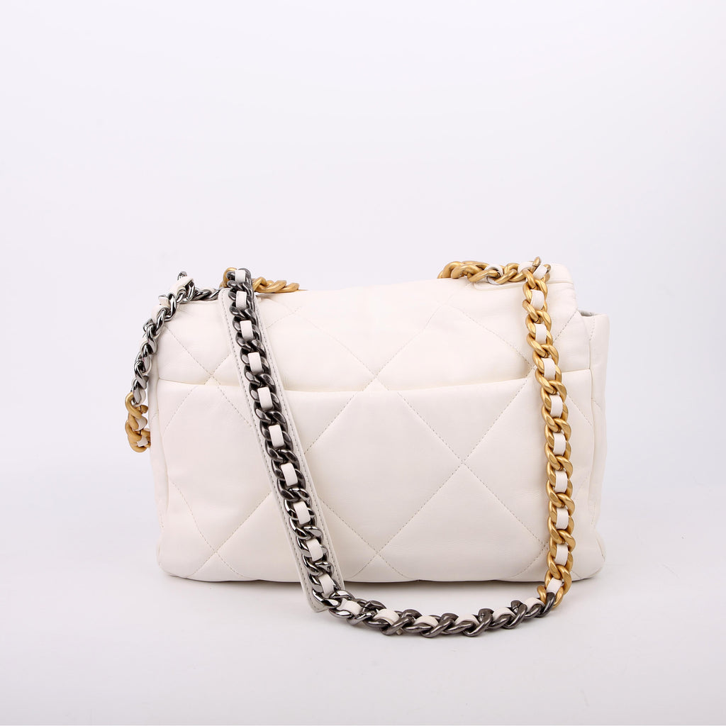 Chanel Quilted Goatskin 19 Large Flap White