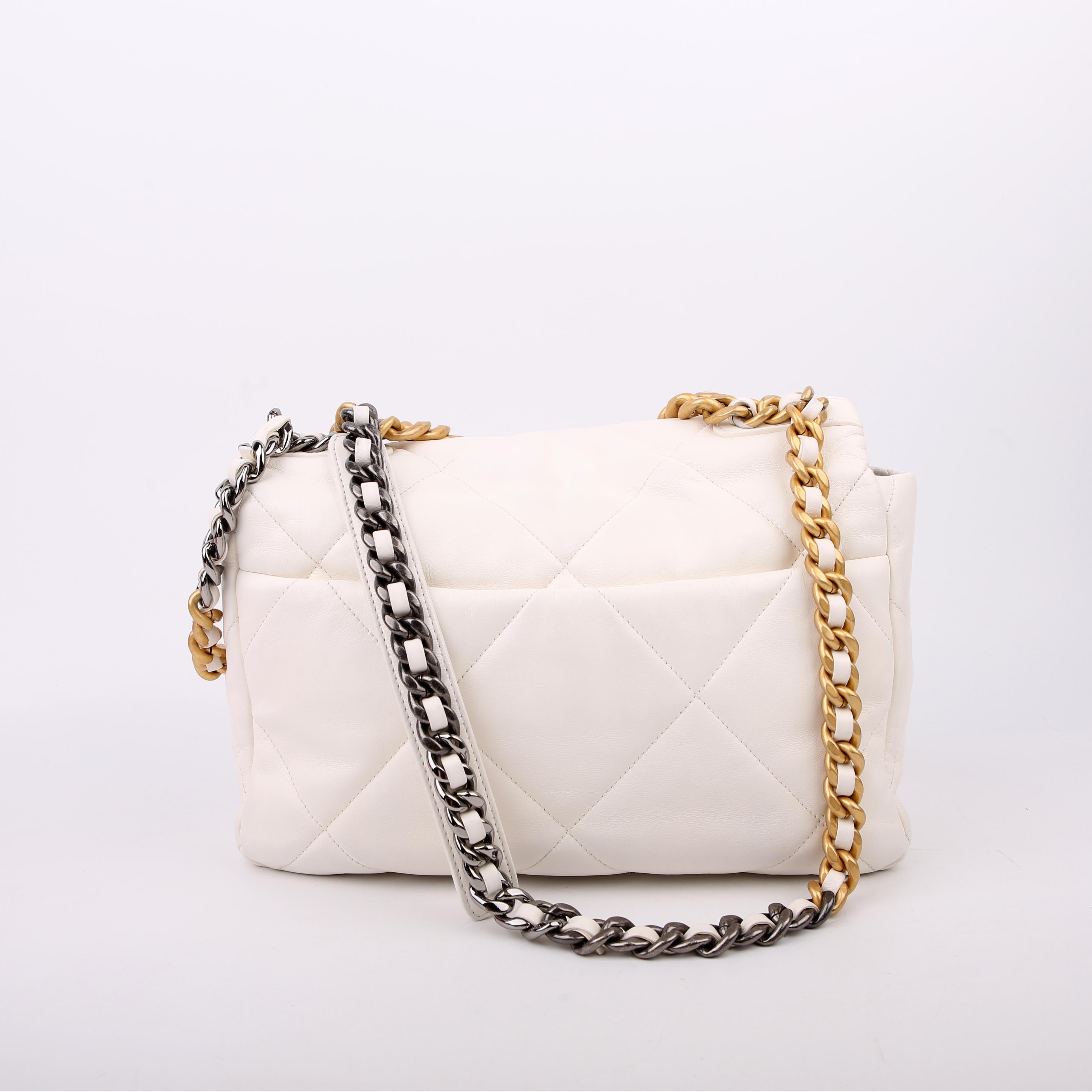 Chanel Quilted Goatskin 19 Large Flap White