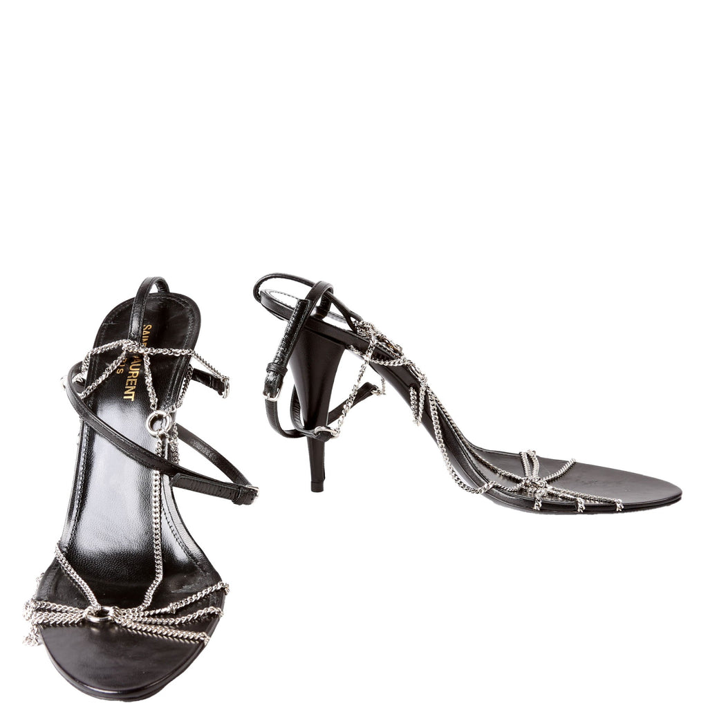 Saint Laurent Cristal Chain Link Sandals Size 40 Black