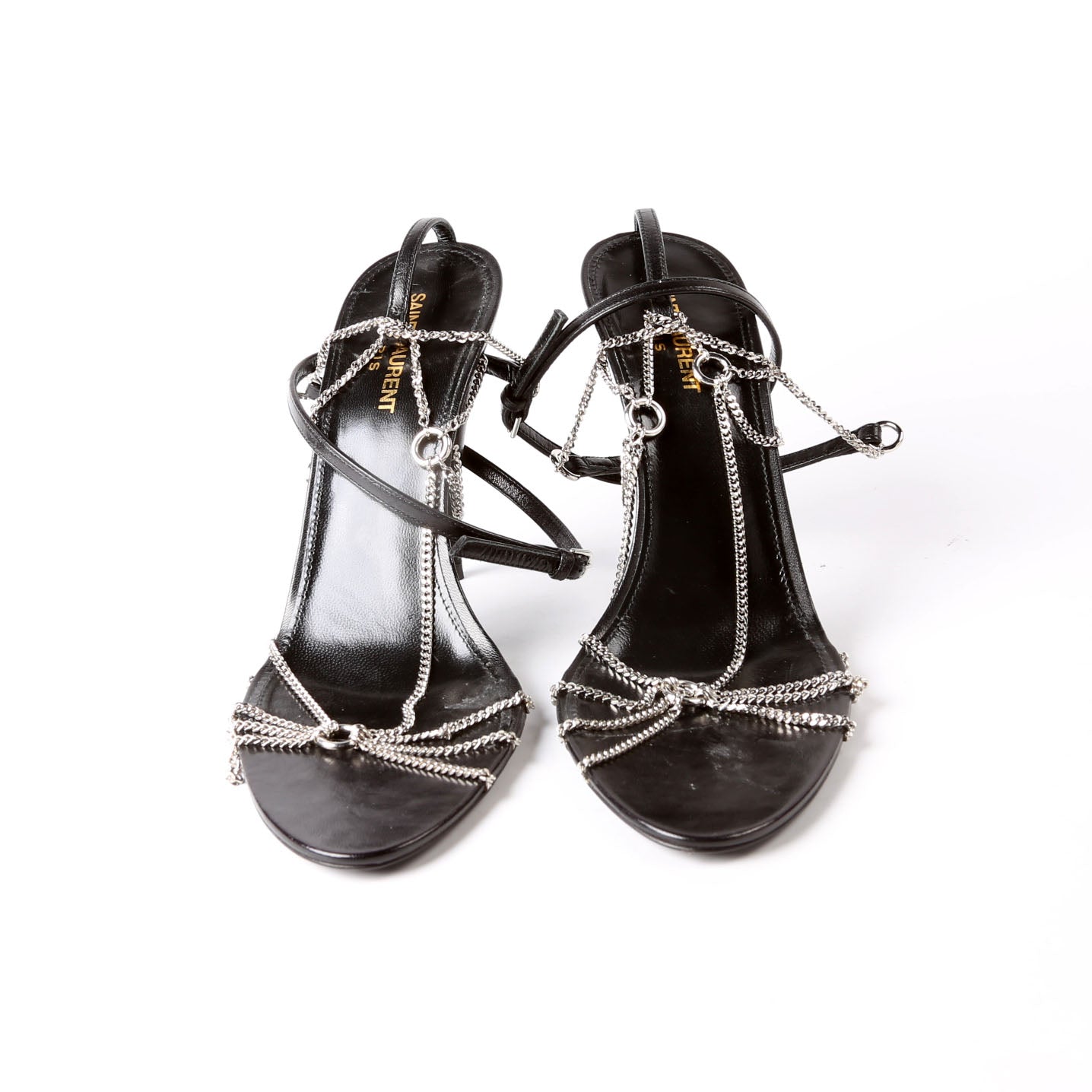 Saint Laurent Cristal Chain Link Sandals Size 40 Black