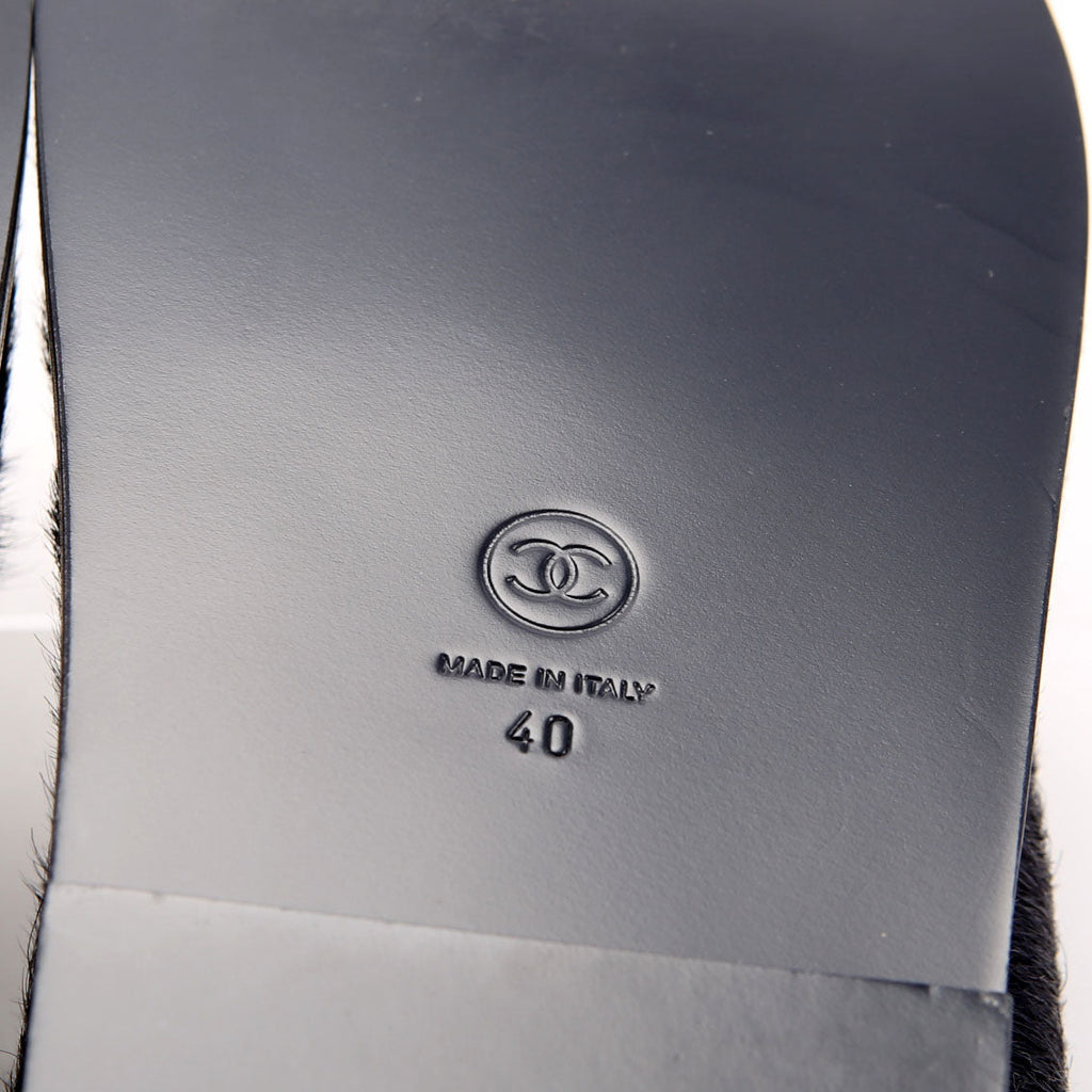 Chanel CC Dad Sandals Calf Hair Shearling Size 40