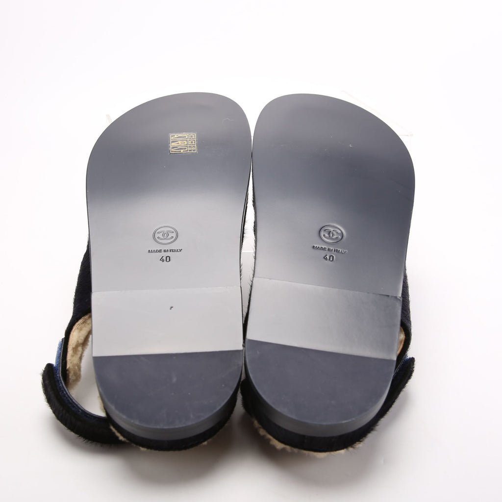 Chanel CC Dad Sandals Calf Hair Shearling Size 40
