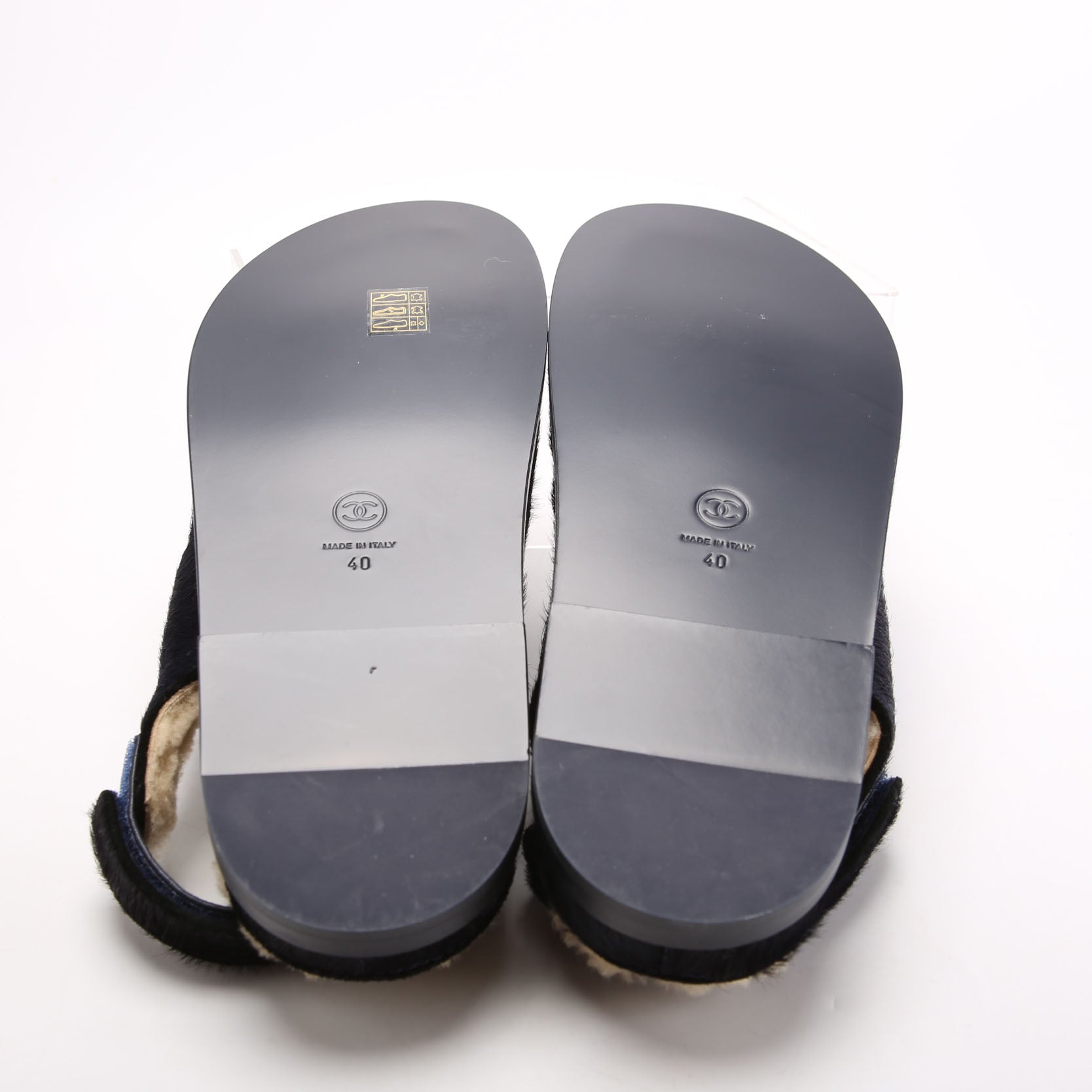 Chanel CC Dad Sandals Calf Hair Shearling Size 40