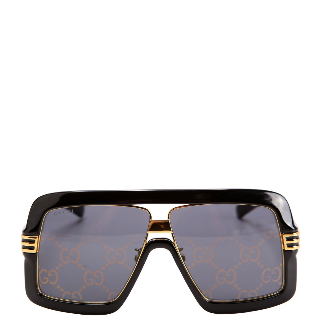 Gucci GG0900S Acetate Shield Sunglasses Black/Gold