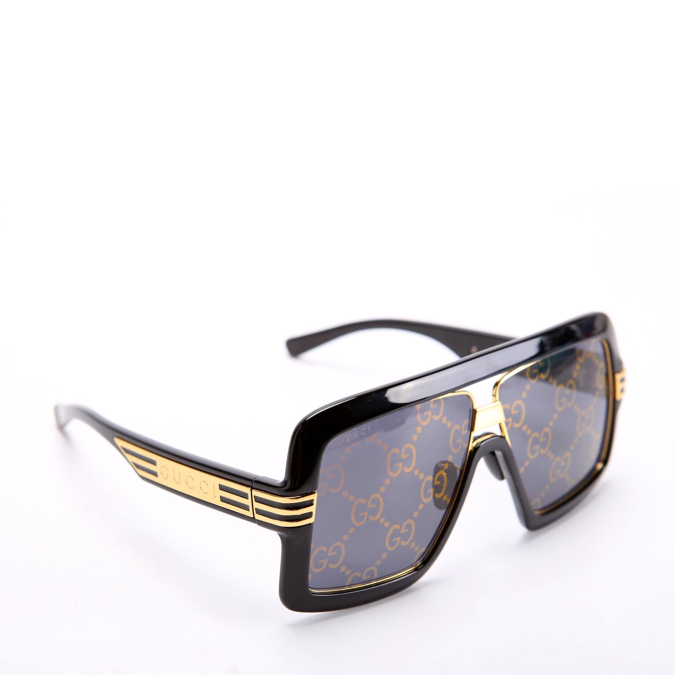 Gucci GG0900S Acetate Shield Sunglasses Black/Gold