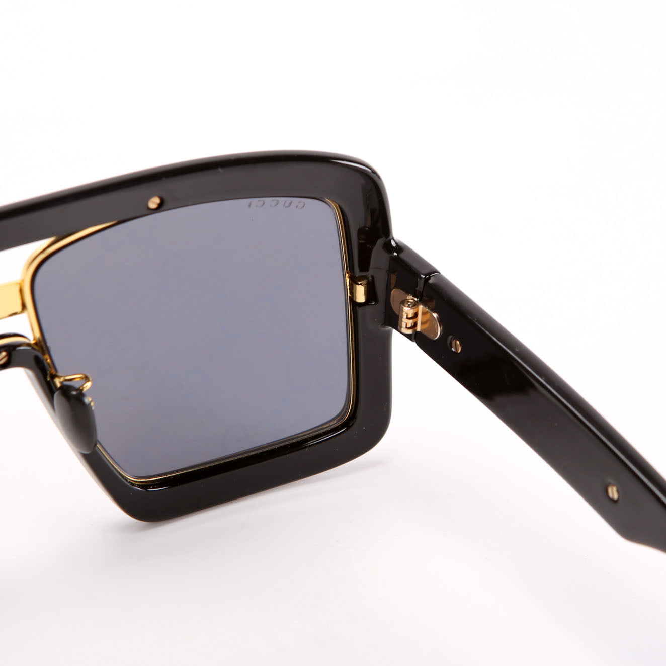 Gucci GG0900S Acetate Shield Sunglasses Black/Gold