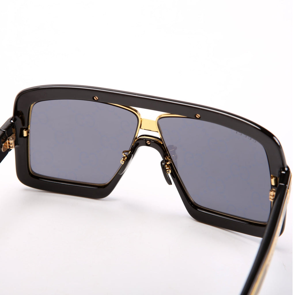 Gucci GG0900S Acetate Shield Sunglasses Black/Gold