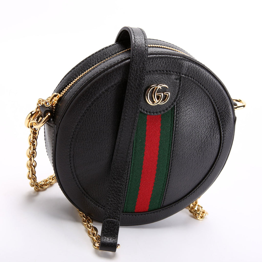 Gucci 550618 Ophidia Leather Round Small Crossbody Black