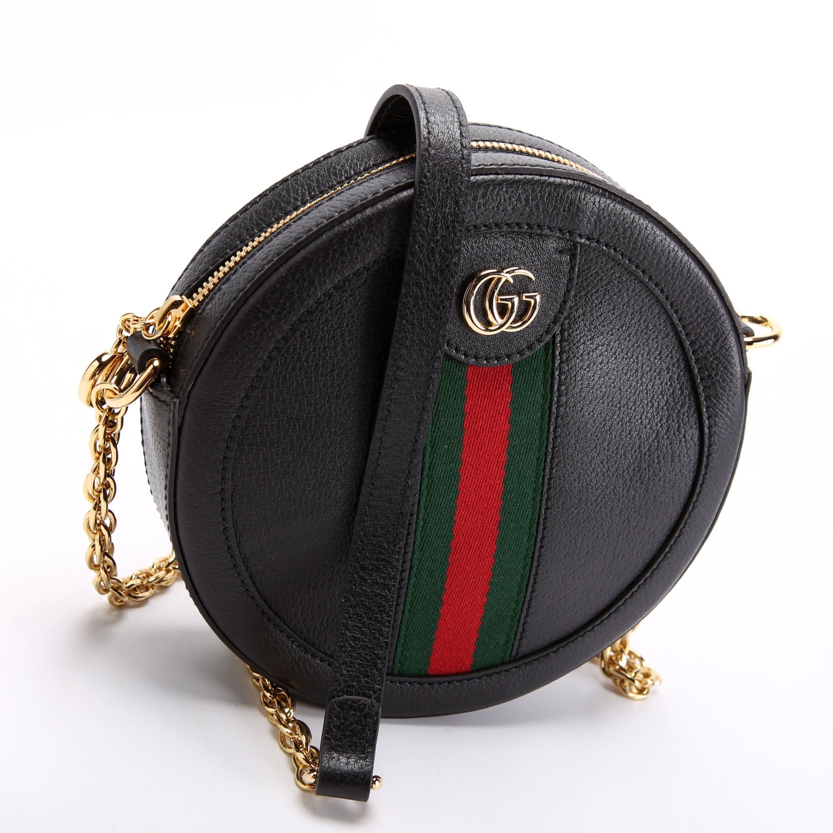 Gucci 550618 Ophidia Leather Round Small Crossbody Black