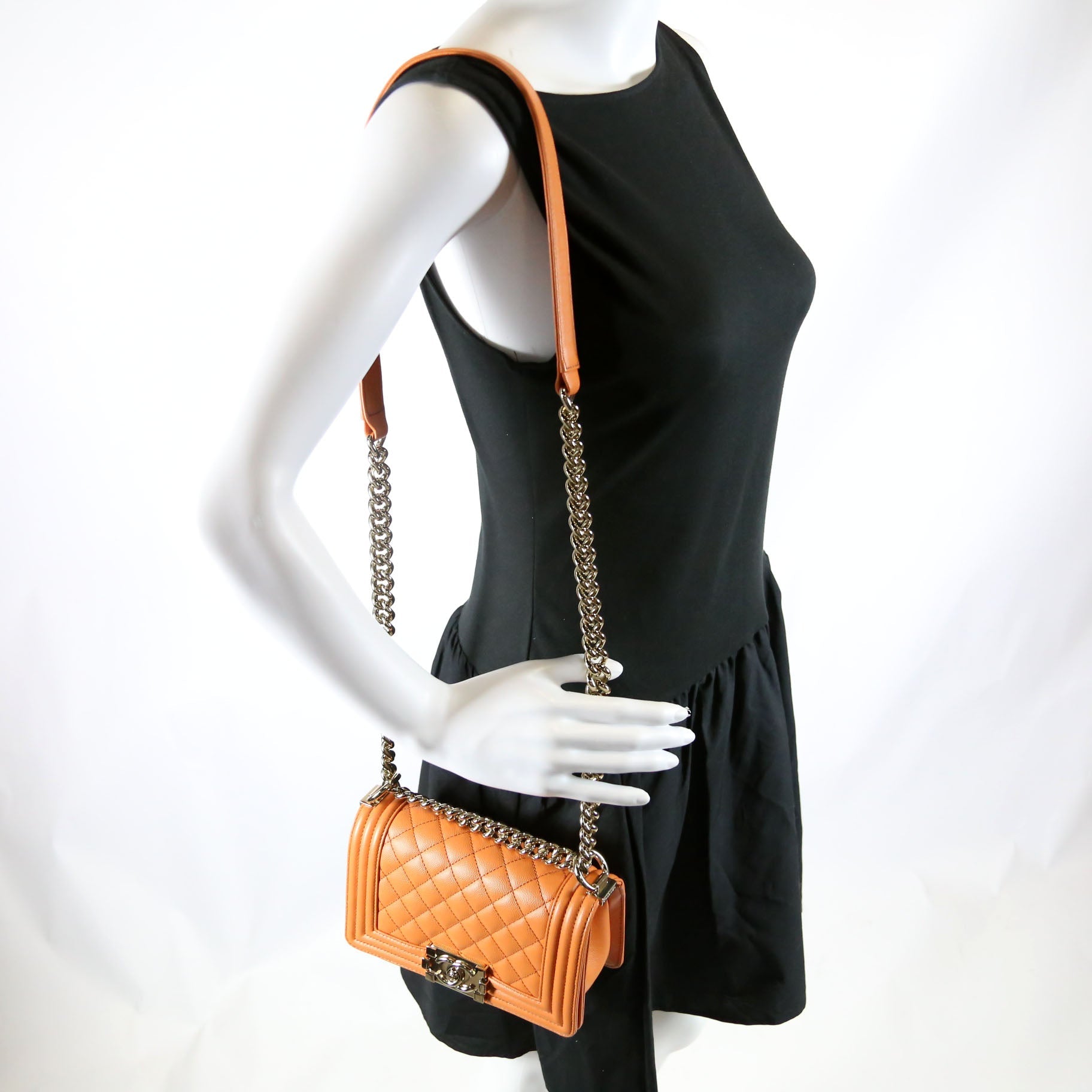 Chanel Boy Flap Small Caviar RFID Orange