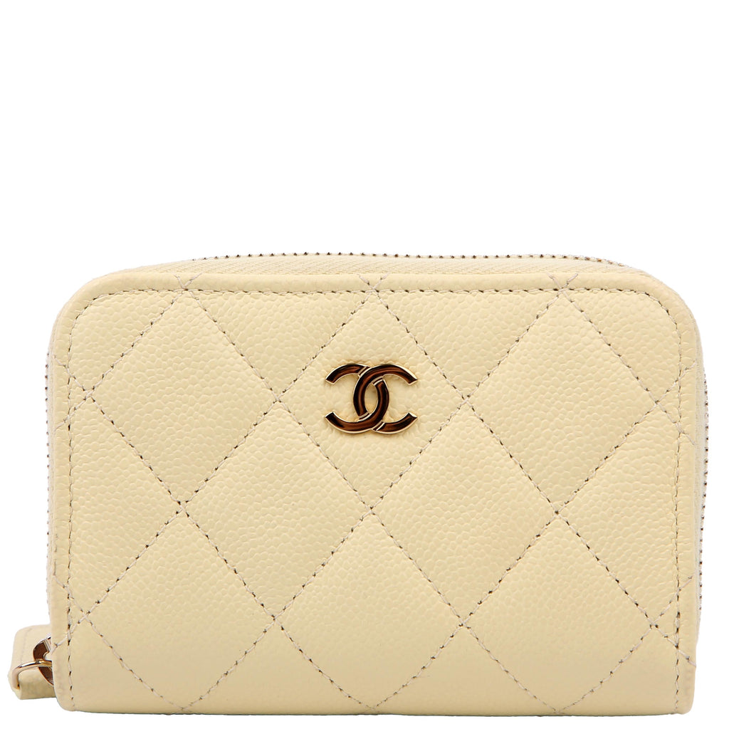 Chanel Zip Around Coin Card Case Caviar RFID Yellow