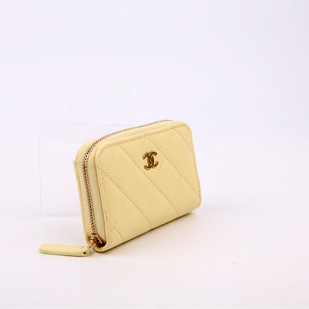 Chanel Zip Around Coin Card Case Caviar RFID Yellow