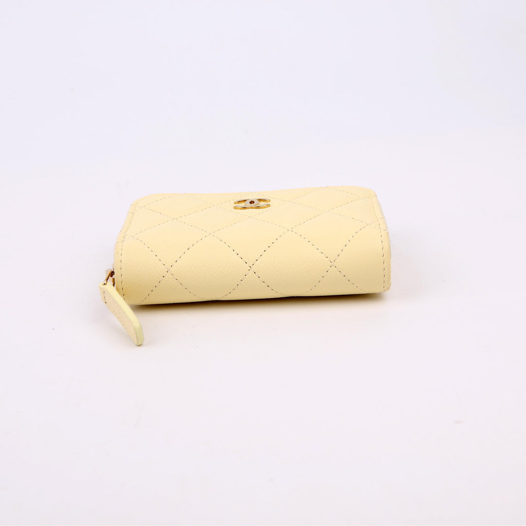 Chanel Zip Around Coin Card Case Caviar RFID Yellow
